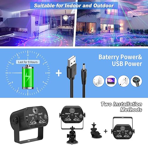 Miniatura 3 de Luces LED de discoteca para fiesta de DJ, luz láser estroboscópica USB, proyector de batería de 4000 mAh activado por voz con control remoto para