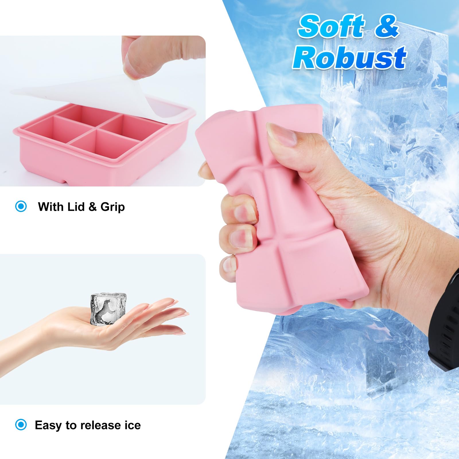 Große Silikon-Eiswürfelform mit Deckel, Hundepfoten-Design, 6 Fächer, BPA-frei, stapelbar, perfekt für Zuhause, Bar und Party, 3 Stück