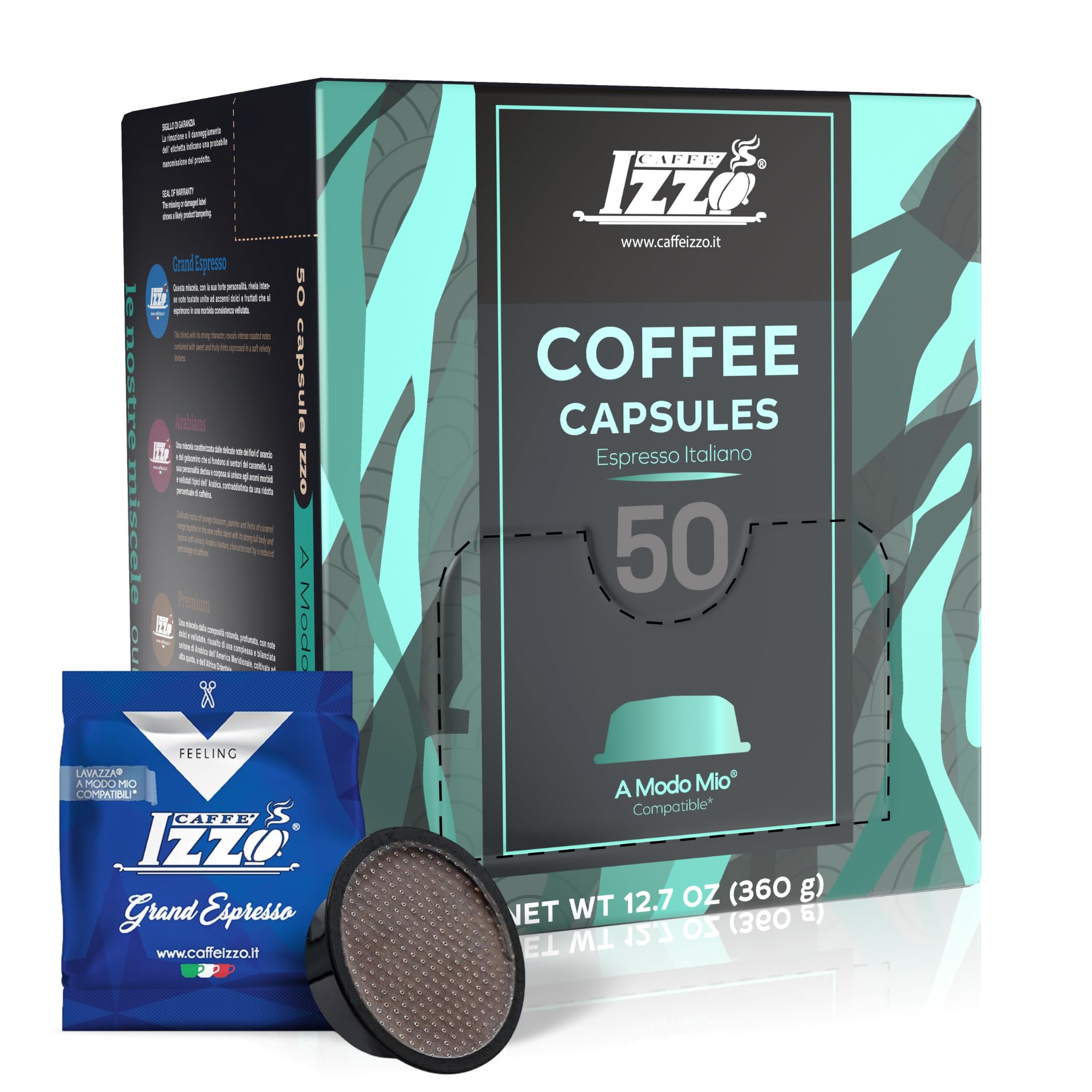 Izzo Italian Espresso Capsules Compatible with A Modo Mio Machines Made in Italy (50 capsules) (GRANDE ESPRESSO-dark roast)