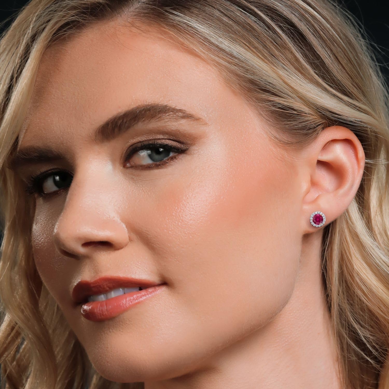 Gem Stone King 2-Tone 14K White Gold and 14K Yellow Gold Personalized and Customized Round 6MM Gemstone Birthstone and White Lab Grown Diamond Removable Jacket Stud Halo Earrings For Women - Image 4