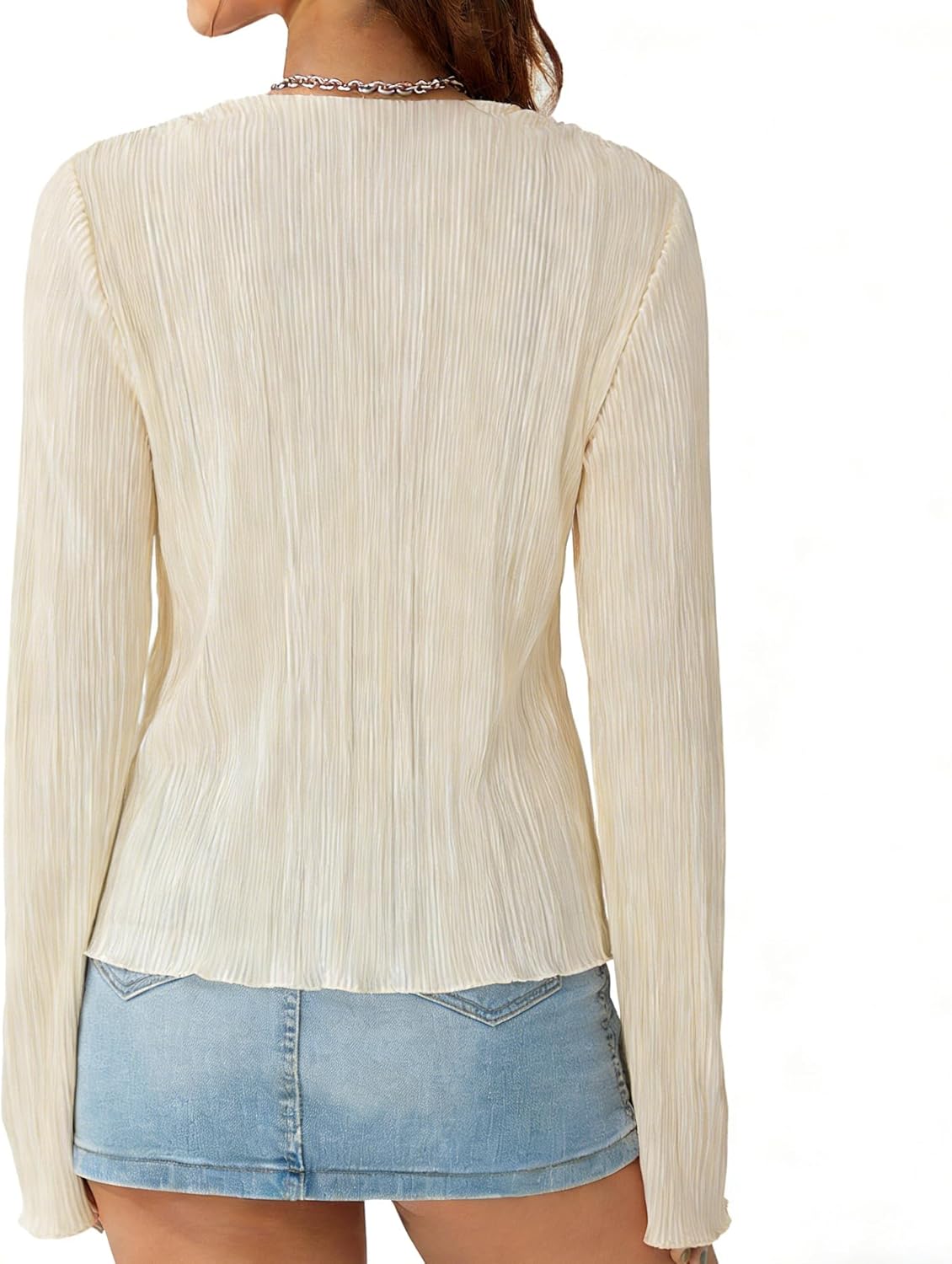 Women Bell Long Sleeve Cardigan Top Shiny Sexy Tie Front Sheer Blouse Going Out Oversized Tops Y2k Streetwear - Image 3