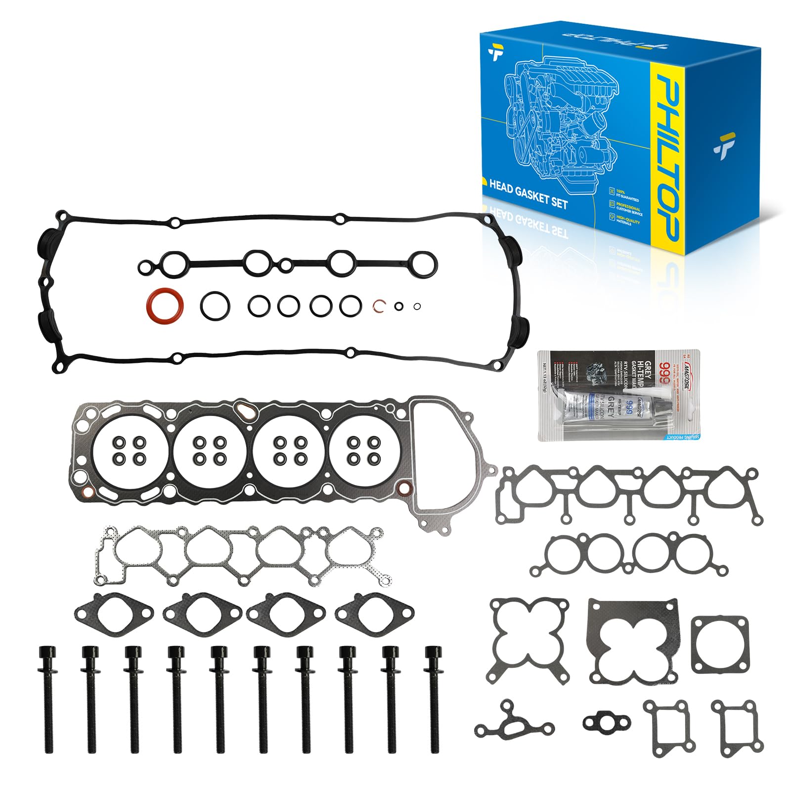 PHILTOP HS26171PT-1 Head Gasket Set Fit for Nissan Frontier 1998 1999 2000 2001 2002 2003 2004, Xterra 2000-2004, for 2.4L Engine Cylinder Head Gasket Kit, OE# HS54373A, HS26171PT2, ES72231, HS26171PT