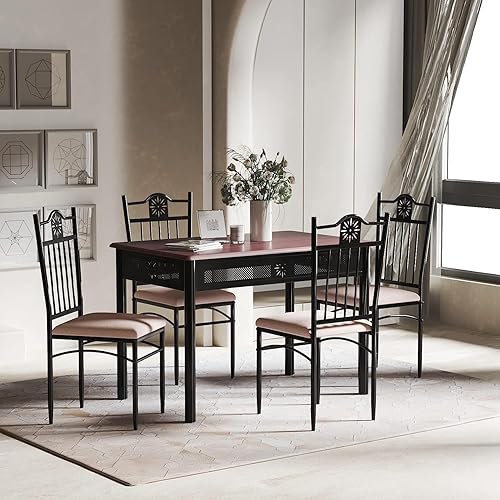 Miniatura 3 de GORELAX Juego de mesa de comedor moderno de mediados de siglo para 4, juego de mesa de comedor de 5 piezas con marco de metal y asiento acolchado,