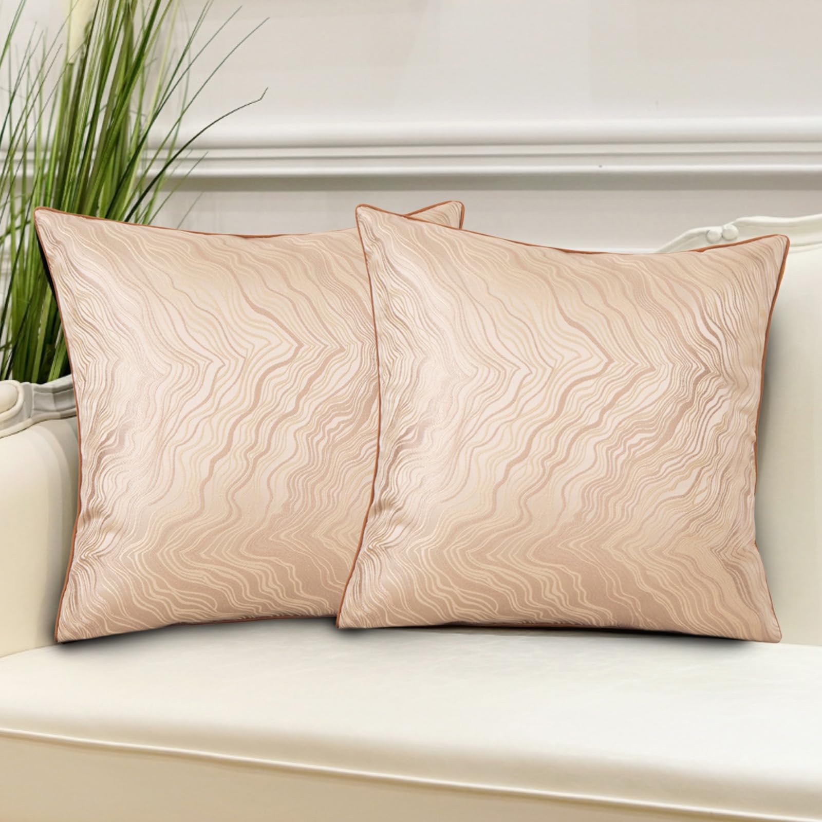 Traziewell Set of 2 Cushion Covers Beige Decorative Square Pillowcases Throw Pillow Covers 45x45cm for Home Decor Sofa Bedroom Car 607 — image 1