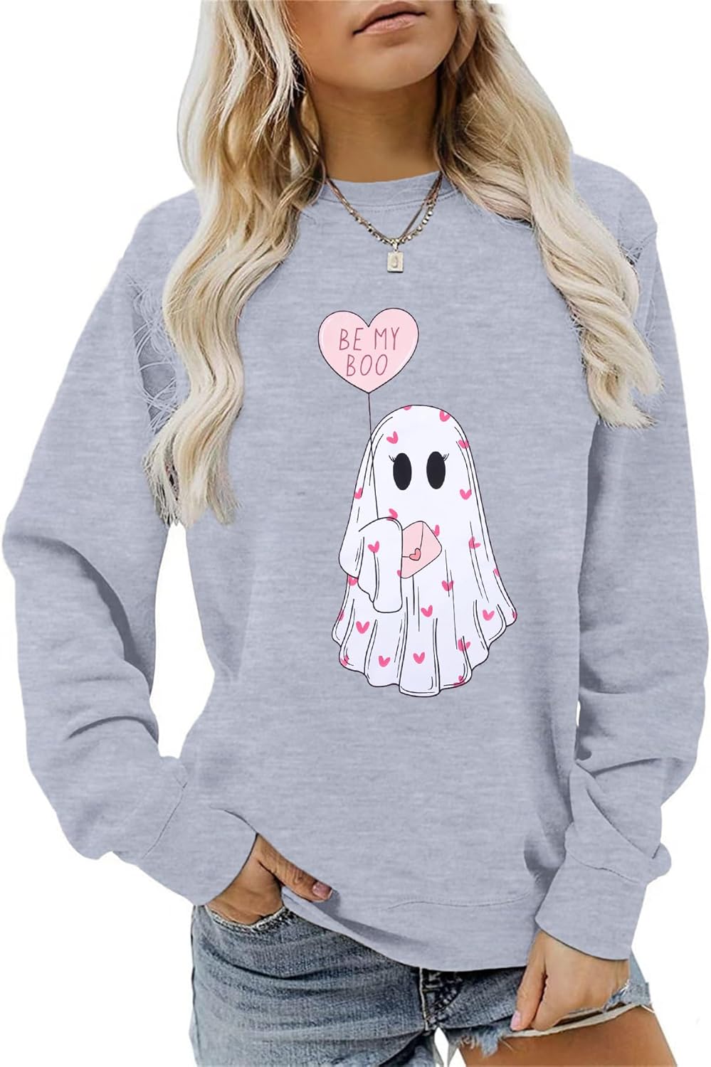 ASTANFY Valentine's Day Sweatshirt Valentines Shirt Women Be My Boo Shirt Valentines Gifts Long Sleeve Tee Tops - Image 2