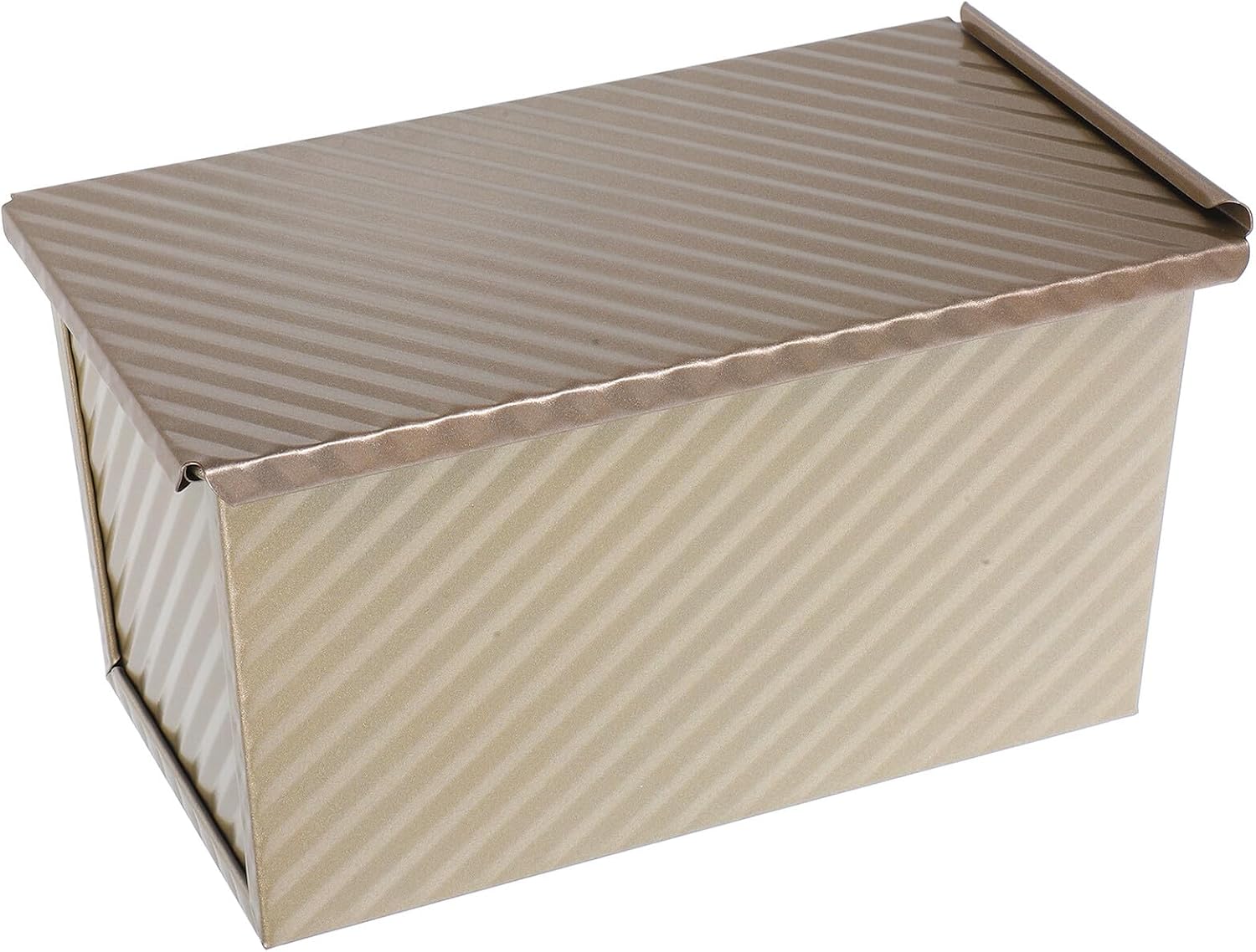 Totority Rectangular Non-stick Loaf Pan with Lid Small Bread Baking Mold Gold Corrugated Loaf Baking Pan for Oven Home Kitchen Use