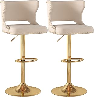Westice Gold Bar Stools Set of 2, Counter Height Adjustable and Swivel B...