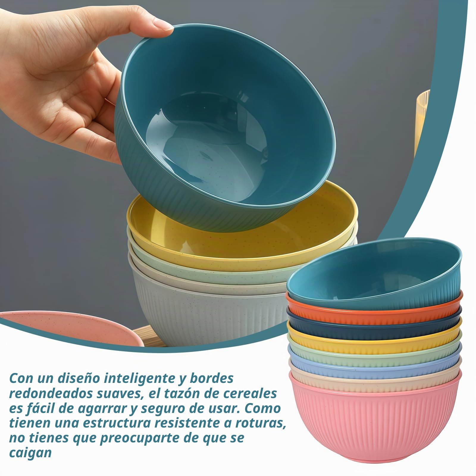 Juego de 8 cuencos de plástico irrompibles, reutilizables, para sopa, microondas y lavavajillas, 8 colores, 680 ml