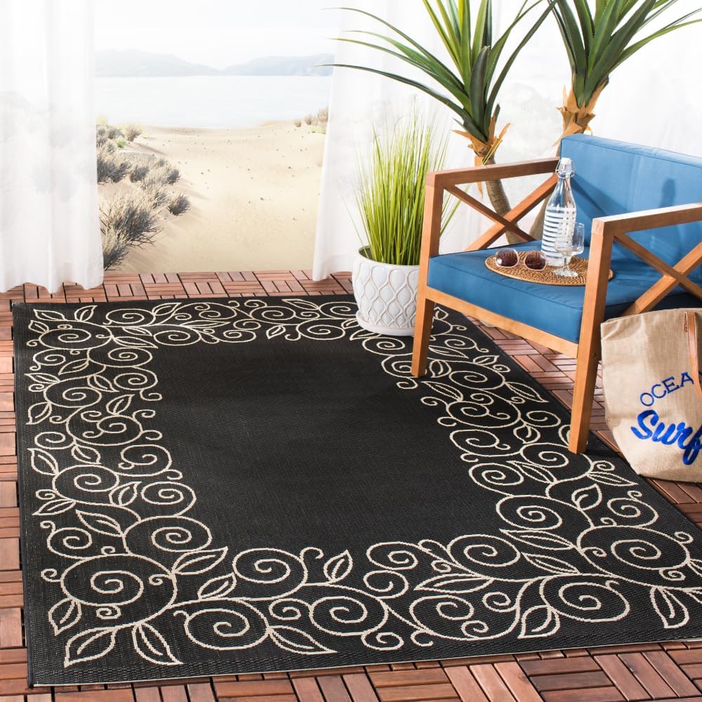 SAFAVIEH Washable Rug Outdoor Courtyard Collection - 2'7" x 5', Blue & Beige, Non-Shedding & Easy Cleaning, Ideal for Patio, Backyard, Mudroom (CY5139C)
