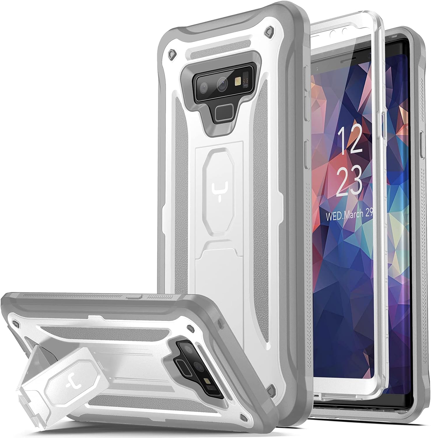 YOUMAKER Kickstand Case for Galaxy Note 9, Full Body with Built-in Screen Protector Heavy Duty Protection Shockproof Rugged Cover for Samsung Galaxy Note 9 6.4 Inch - White/Gray