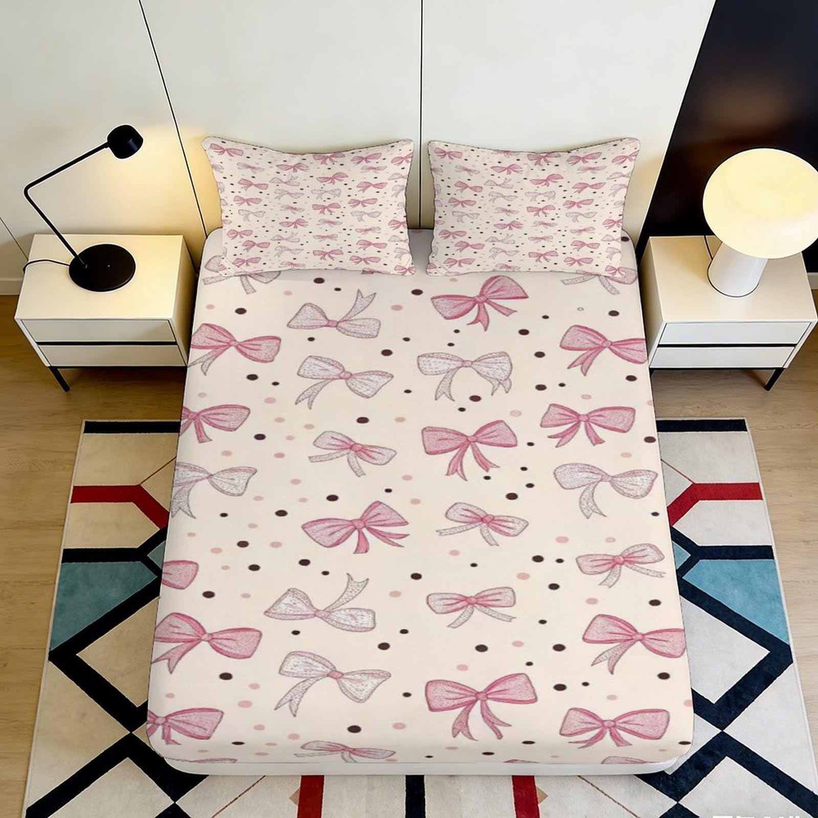 Jqzkxnhpbr Style-6 3D Printed Pink Bow Fitted Sheet Microfiber Soft Non-Slip Star Pattern Mattress Cover For Bedroom Dorm Easy Care 90X200x25cm