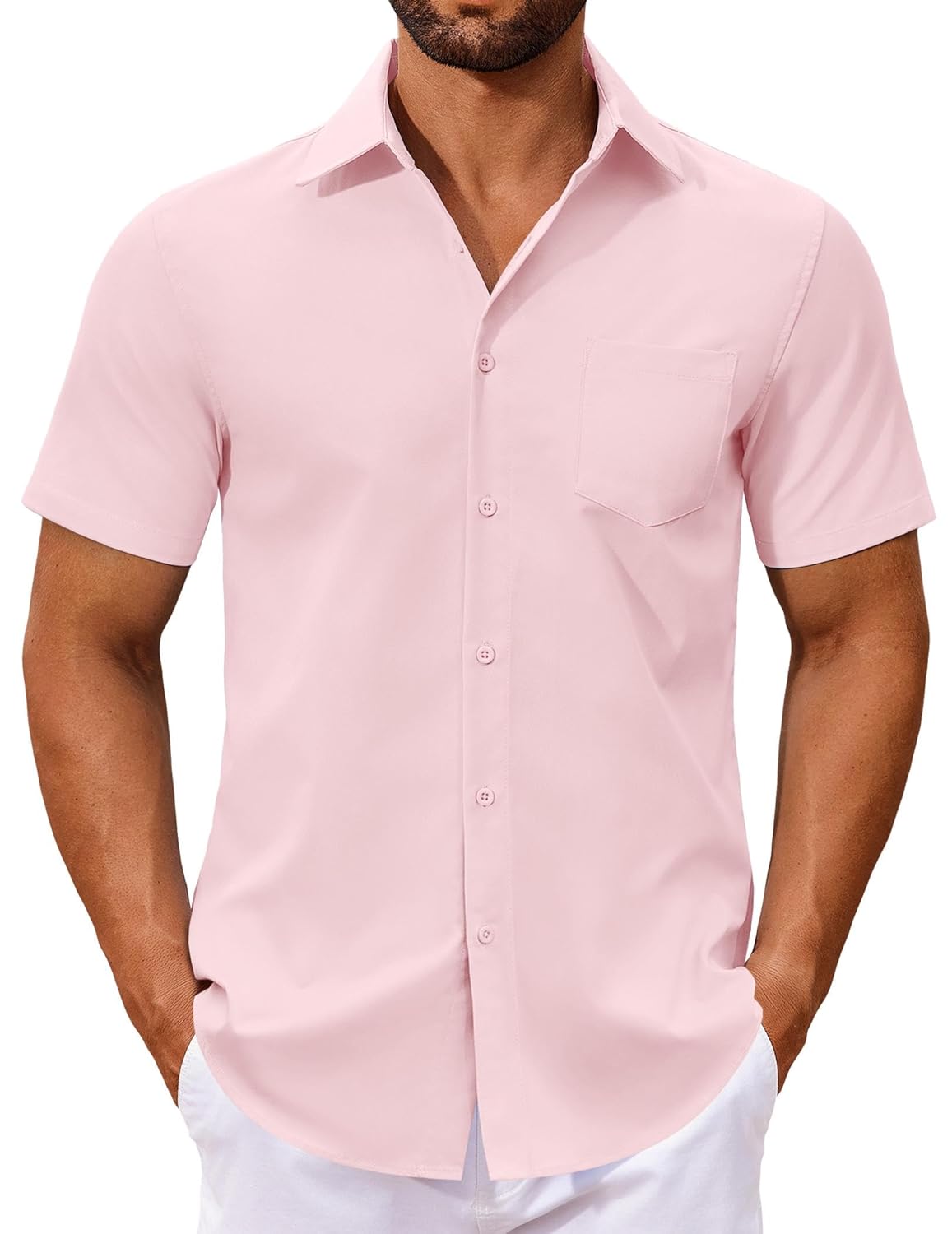 COOFANDY Mens Button Down Shirts Short Sleeve Casual Dress Shirts Untucked Summer Shirt with Pocket