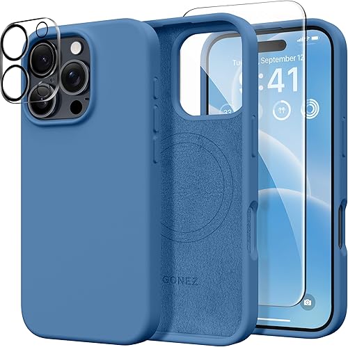 Miniatura 41 de GONEZ Funda de silicona para iPhone 14 Pro Max, compatible con MagSafe, con protector de pantalla + protector de lente de cámara, silicona líquida a