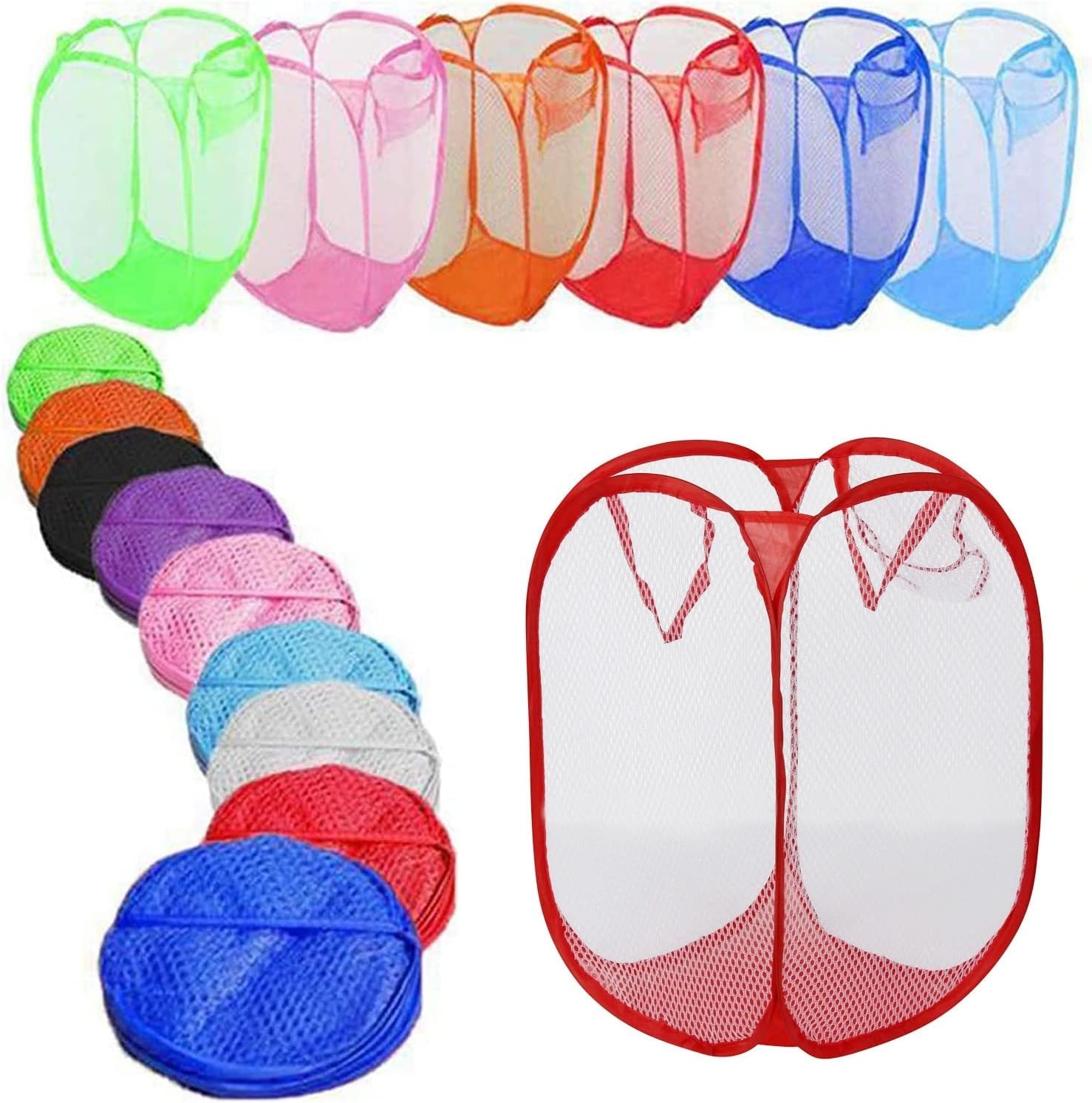 Laundry Bag Pop Up Washing Foldable Laundry Basket Bag Mesh Hamper Storage Storage Organiser Organizer for Laundry Room, Bathroom, Kids Room, College Dorm or Travel (Orange)