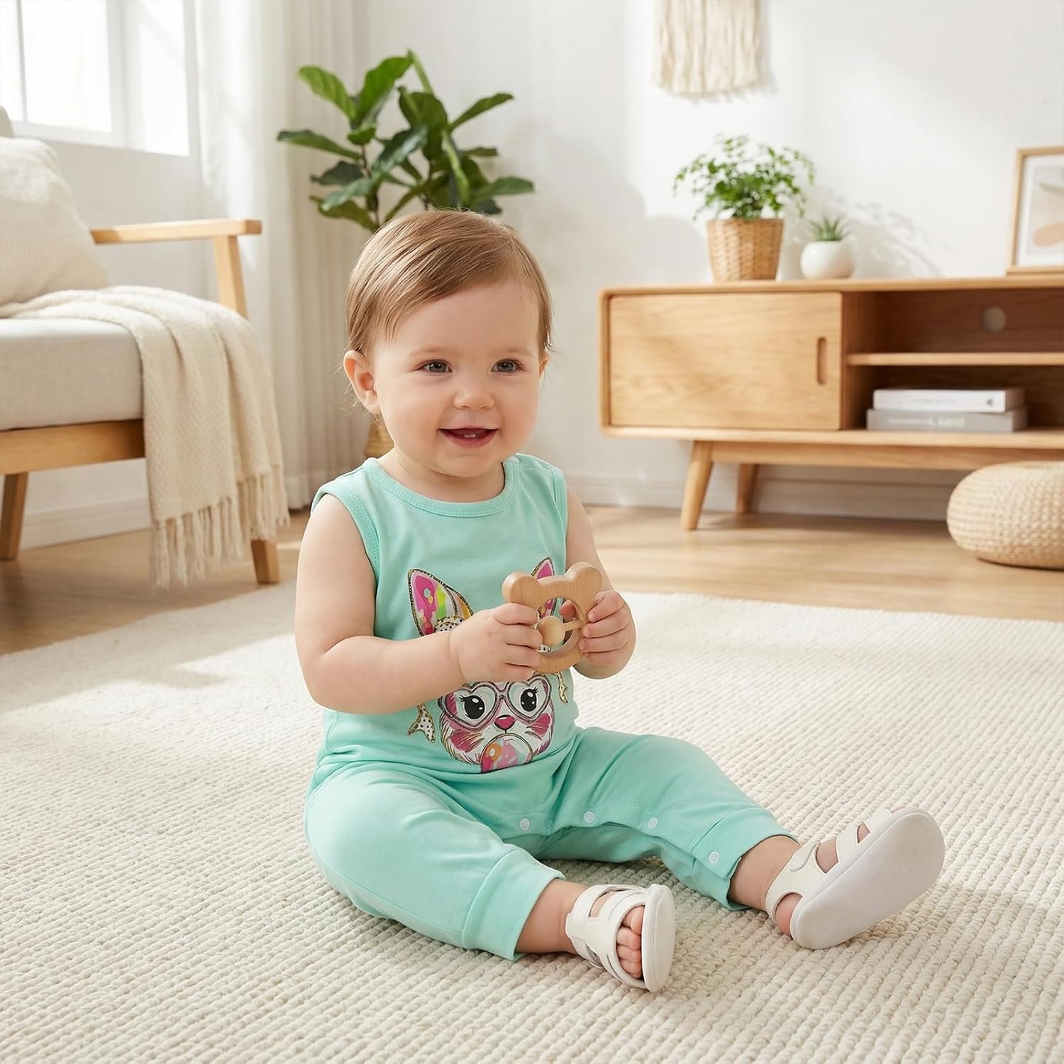 BOUTIKOME Infant Girls Easter Jumpsuit Baby Bow Bunny Blowing Bubble Gum Romper Sleeveless Onesie Easter Outfit Bodysuit Top - Image 5