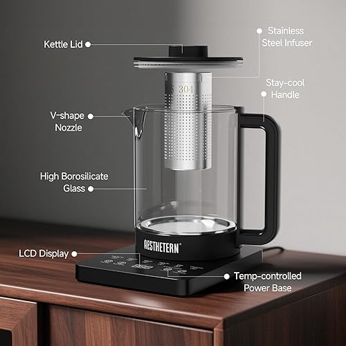 Miniatura 7 de Hervidor de té eléctrico con control de temperatura de infusor y apagado automático 24 horas mantiene el calor para calentador de agua y tetera de