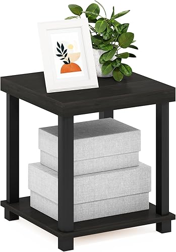 Miniatura 22 de Furinno JUST - Juego de 2 mesas auxiliares, mesa auxiliar abierta de 3 niveles, mesa de noche de montaje sin herramientas, mesa de noche con tubo