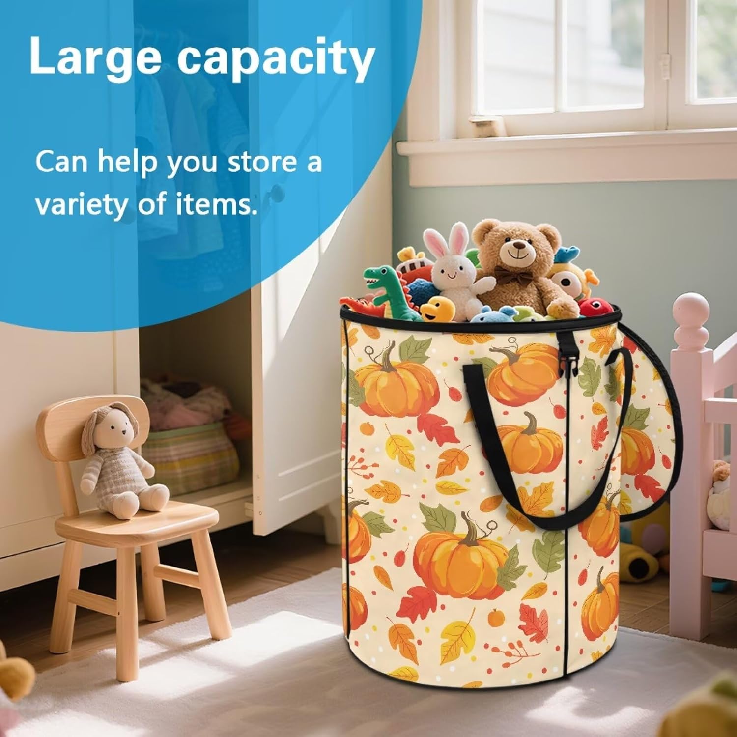 doginthehole Fall Maple Leaves Pumpkin Trash Can with Lid Outdoor Recycling Bin Collapsible Tall Trash Can Outside Garbage Storage Bag for Camping Travel Beach Farmhouse Home Fall Decorations