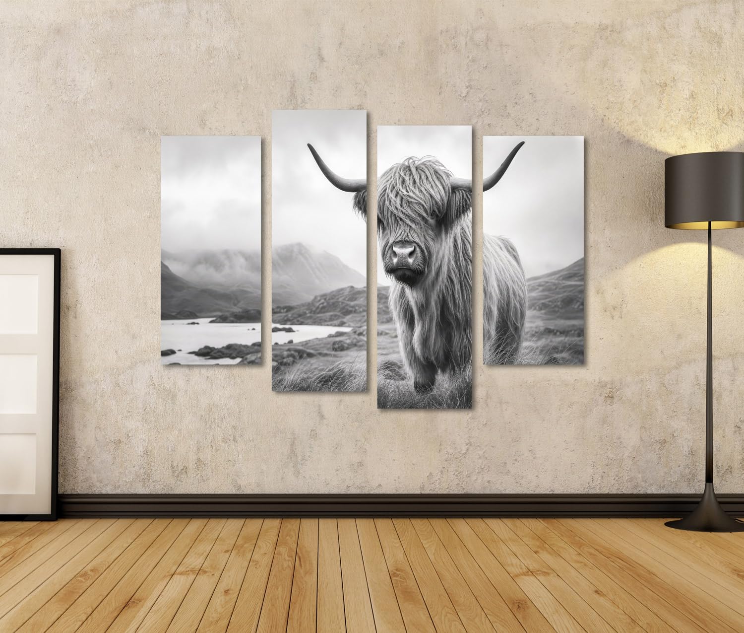 islandburner Quadro su tela, motivo: maiestica bovina, per soggiorno, per gli amanti della natura, 4 pezzi
