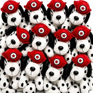 4E's Novelty 12 Pack Dalmatians Stuffed Animals - Soft Stuffed Dog Plush, 6” Small Puppy Plush with Fire Hat, Dog Toy for Kids, Birthday Party Favors