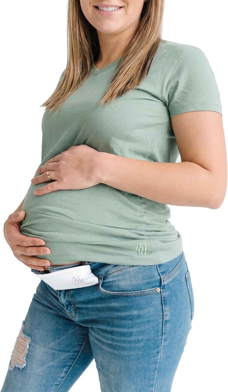Maeband Maternity Belly Band (Size S) + Timeless Women’s V-Neck T-Shirt (Size XS) Bundle | Pregnancy Pants Extender Waistband + Soft Stretch Everyday Tee