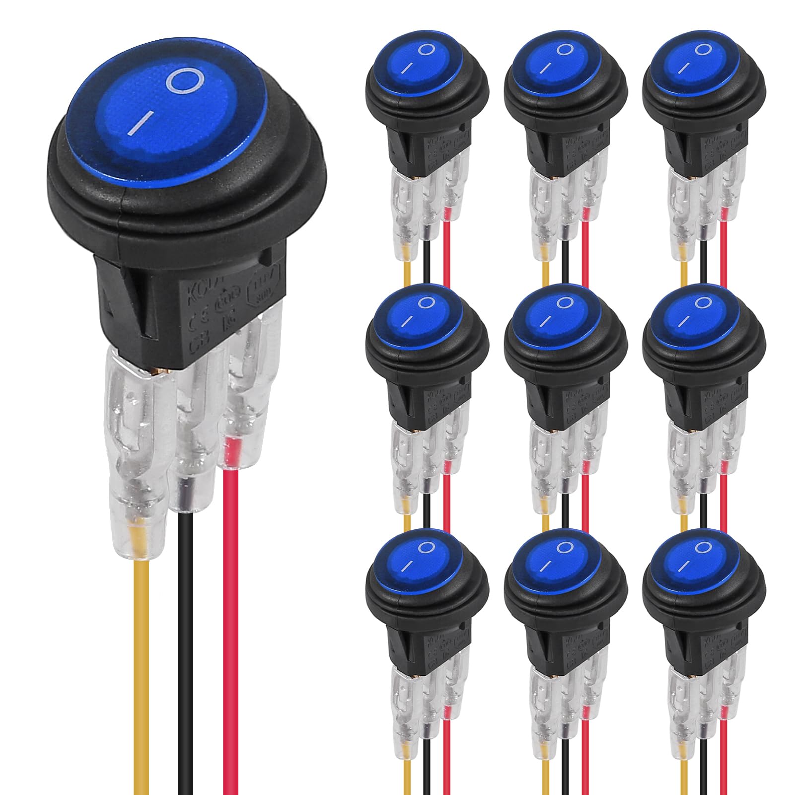 12 V Waterproof Rocker Switch 10-Pack Round Rocker Switches With Blue ...