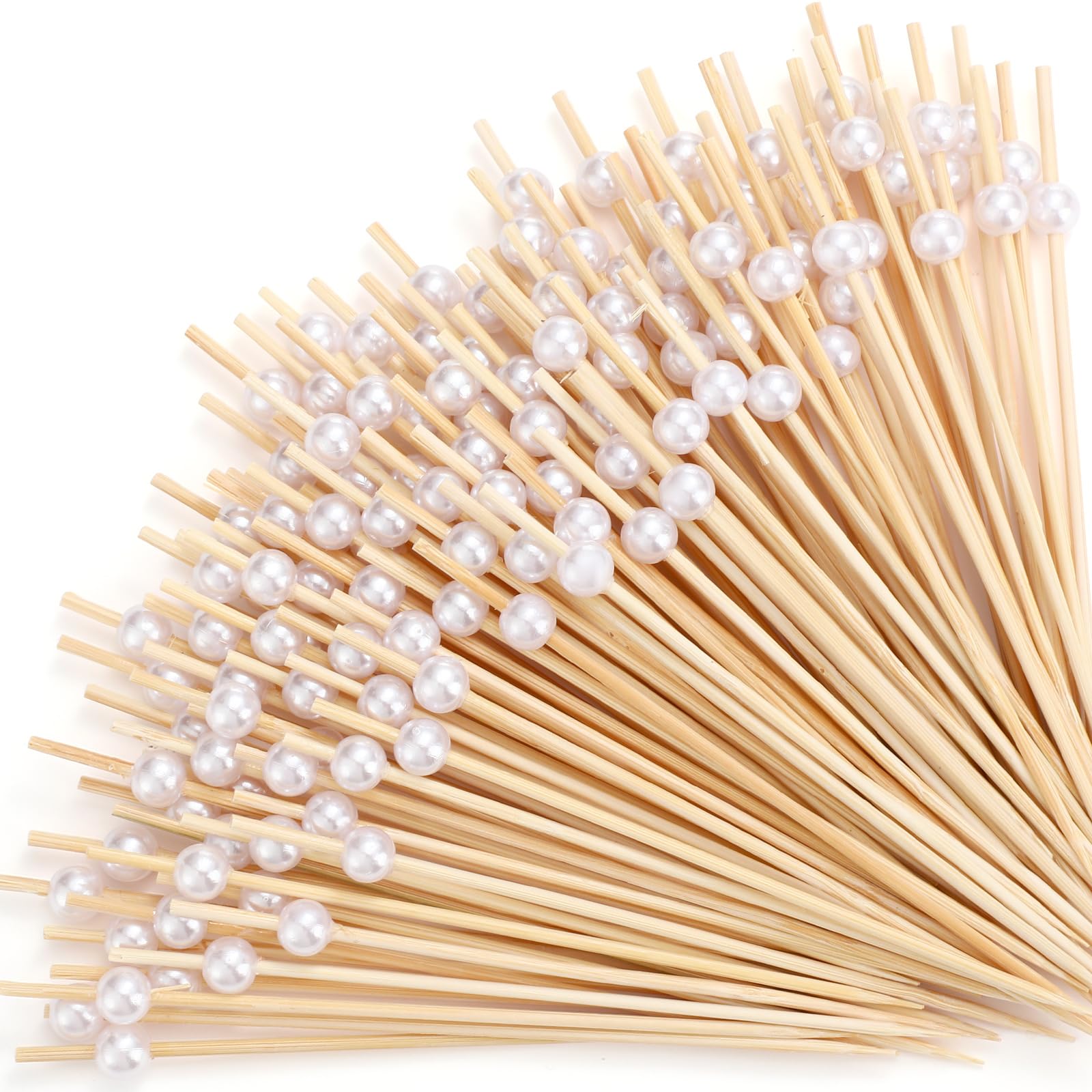 Reallnaive 600 Pcs Cocktail Pick Pearl Fancy Toothpick for Appetizer 4.7 Inch Long Skewer for Drink Fruit Food Bamboo Stick Wedding Bridal Shower