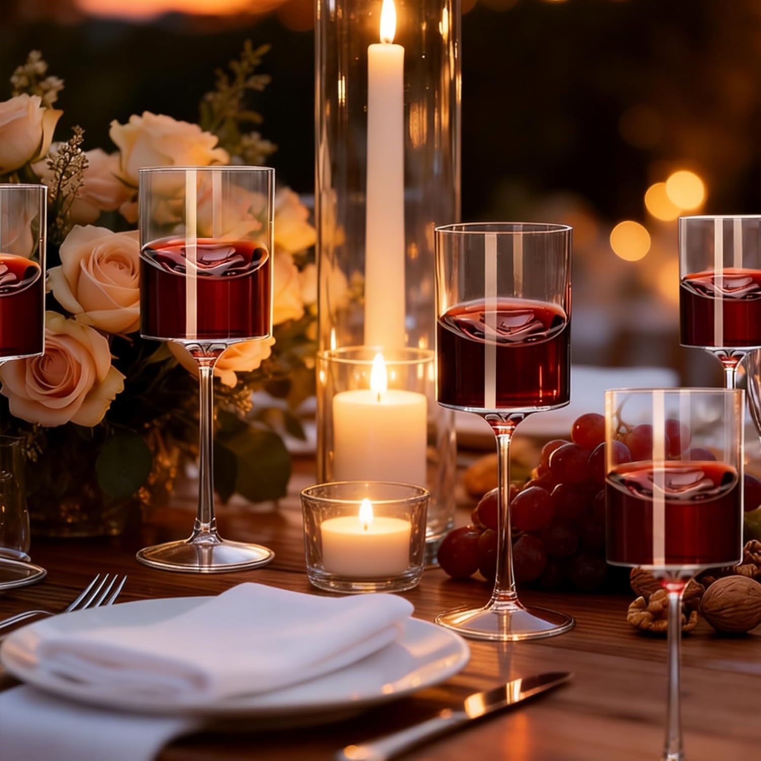 Lullaby 24PCS 9OZ Clear Plastic Wine Glasses - Elegant Plastic Champagne Glasses with Stem, Unbreakable and Crystal Clear Disposable Plastic Goblets for Party Wedding Special Occasions and Daily Use