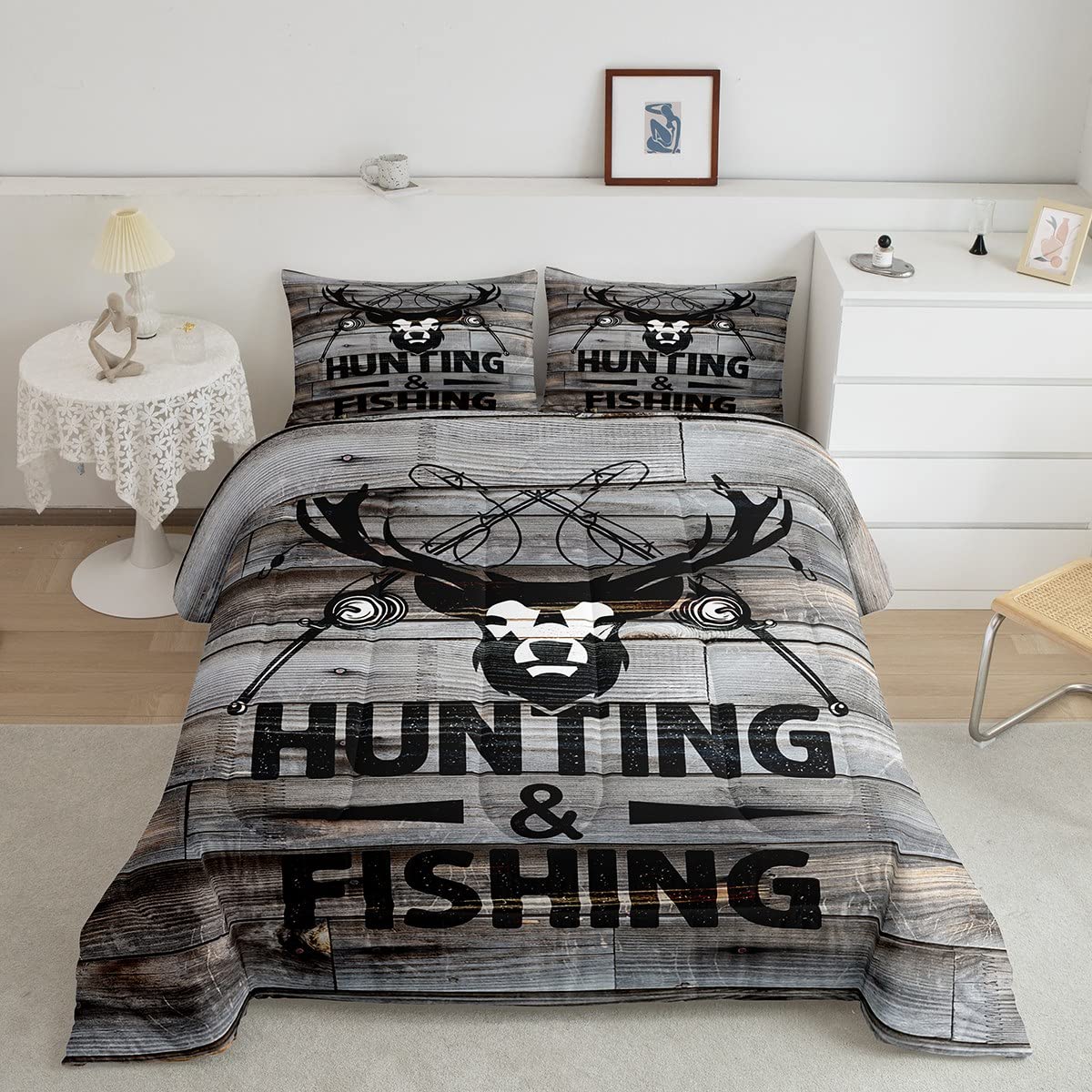 Kids Bear Deer Fishing Comforter Set King Size Cute Animals Bedding Set For  Boys Girls Teens Bedroom Decor Rustic Cabin Country Women Men Hunting Theme  Duvet, image size:1200x1200