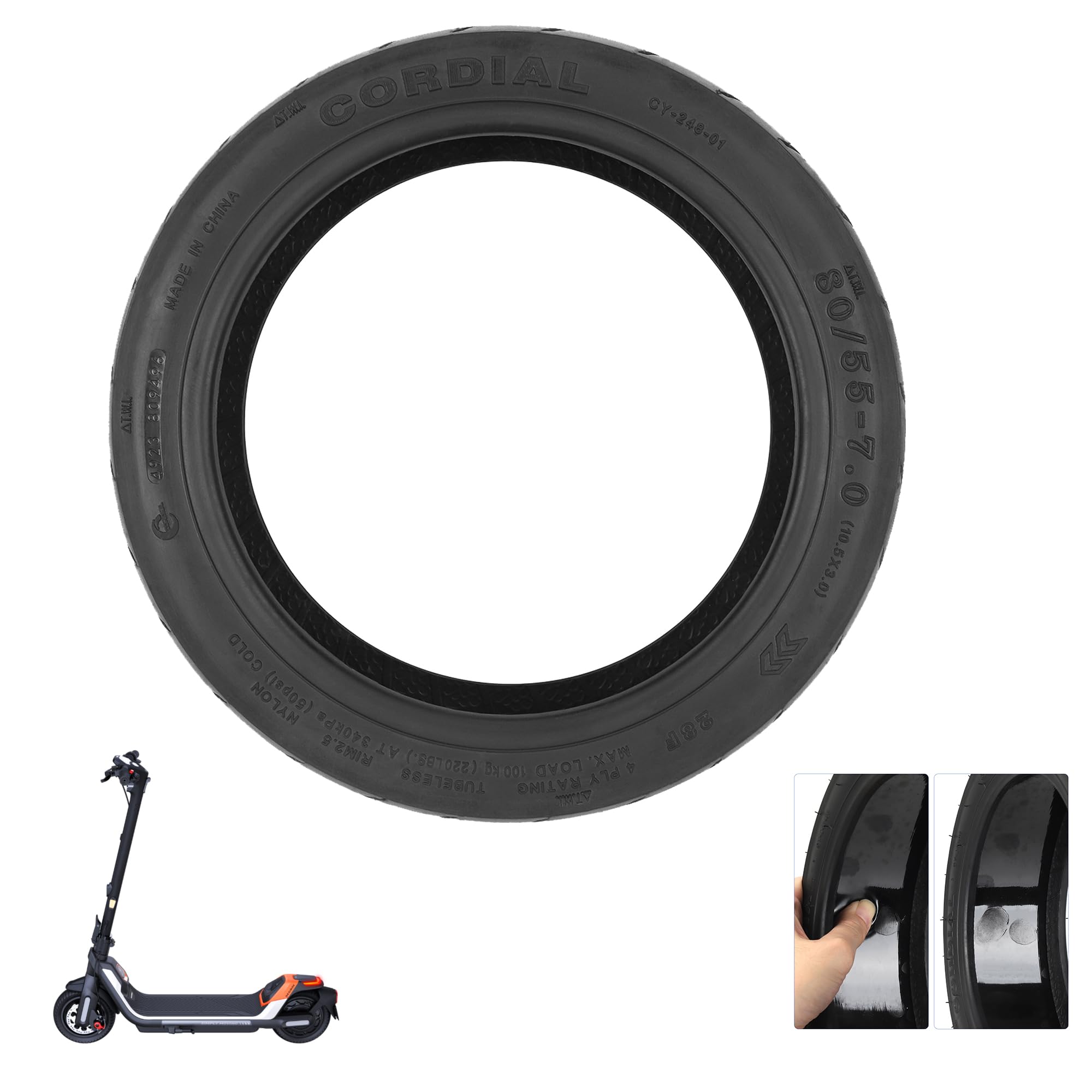 80/55-7,0 (10,5 x 3,0) Vakuumreifen für Segway Ninebot P65 10,5 Zoll, selbstreparierbarer Reifen für Elektroroller, schlauchlose Reifen, Ersatzteile, Zubehör (1 x Reifen)