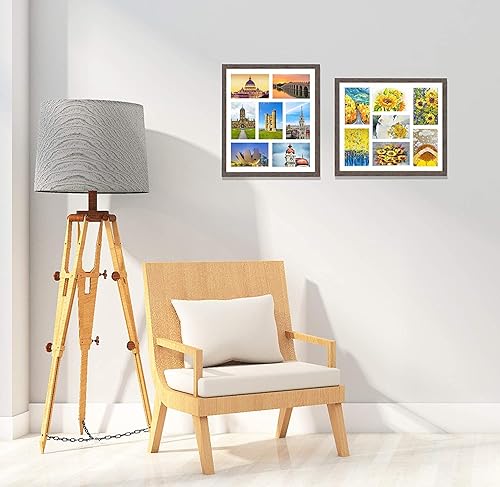 Miniatura 4 de Golden State Art, Juego de 3 marcos de collage de madera marrón envejecida de 13.7 x 15.7 pulgadas, paspartú blanco, muestra siete fotos de 4 x 6,