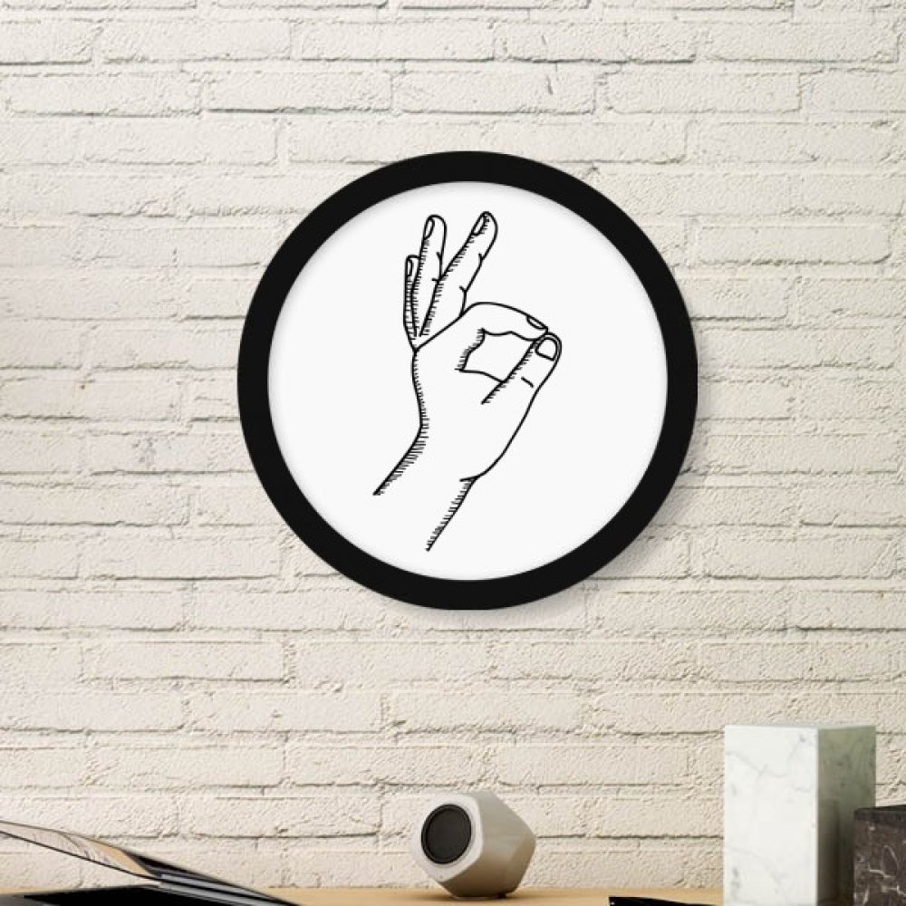 Cadre photo rond en bois noir peinture art motif dessin ligne geste OK accueil décorations