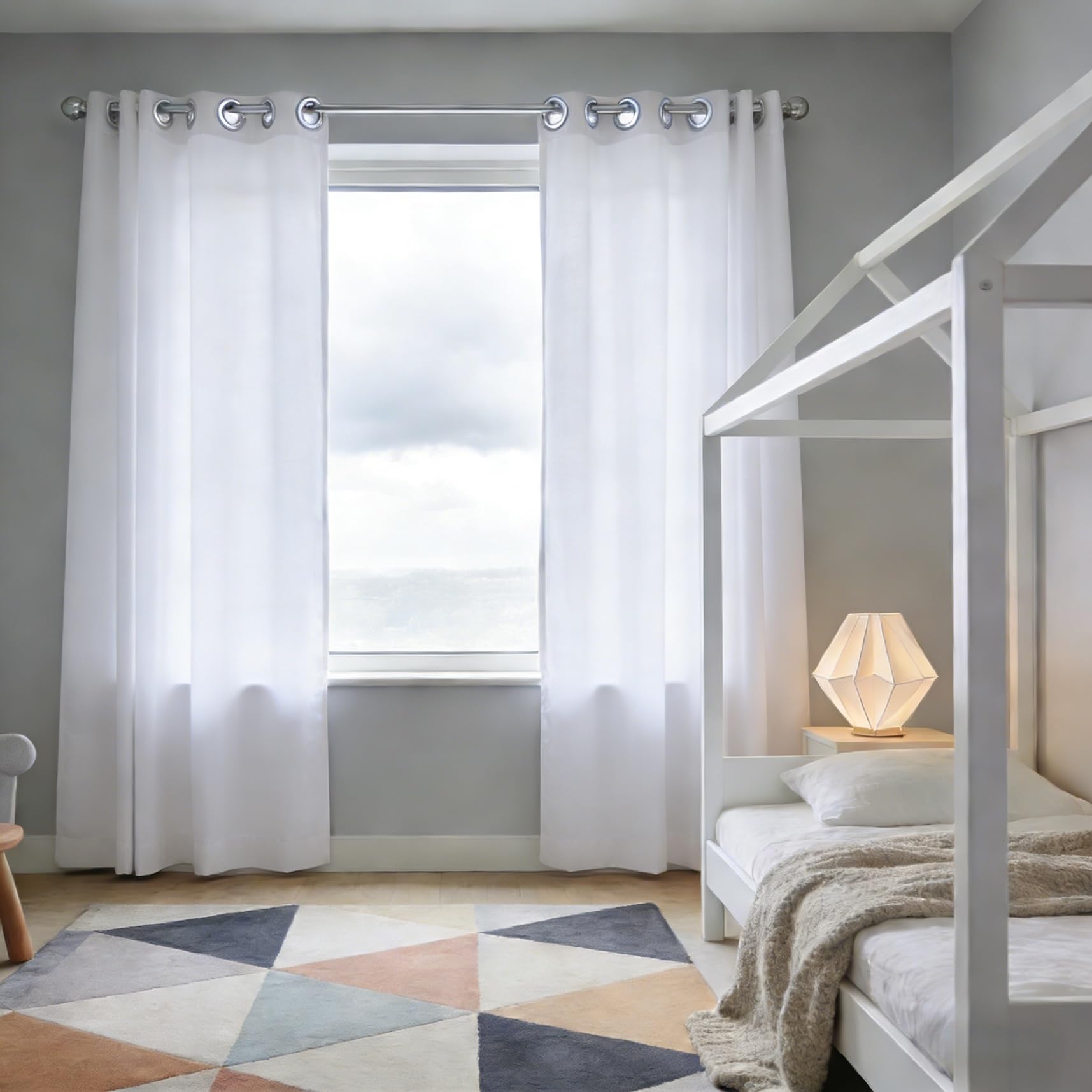 Rideau occultant thermique blanc 260x265 cm idéal pour balcon et salon moderne