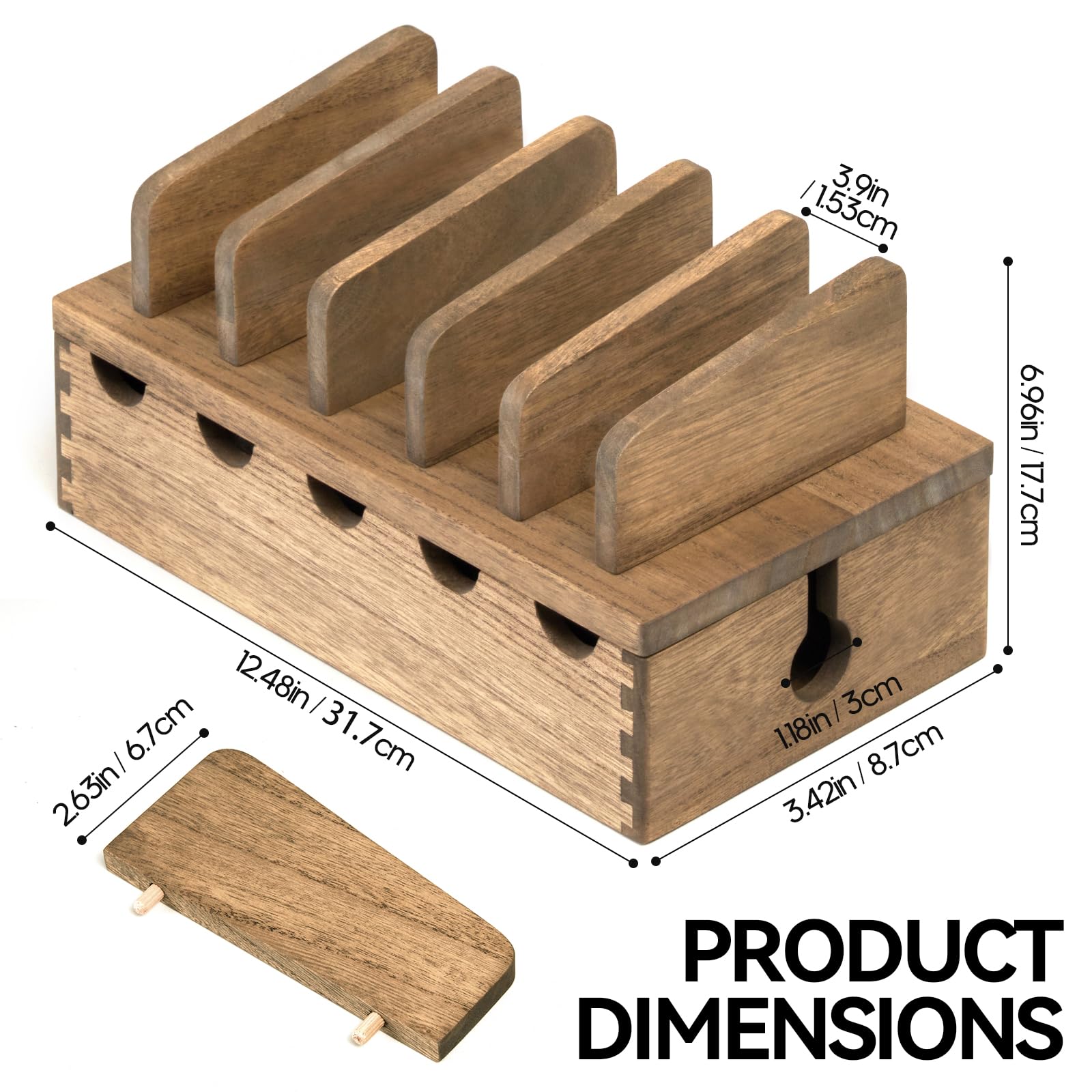 KIRIGEN Wooden Cell Phone Stand Charging Station Desktop Charging Dock Holder Wood Desk Multi-device Cords Organizer Stand Charger Dock Cradle Rack for Home and Office(DDXH-DBR) - Image 3