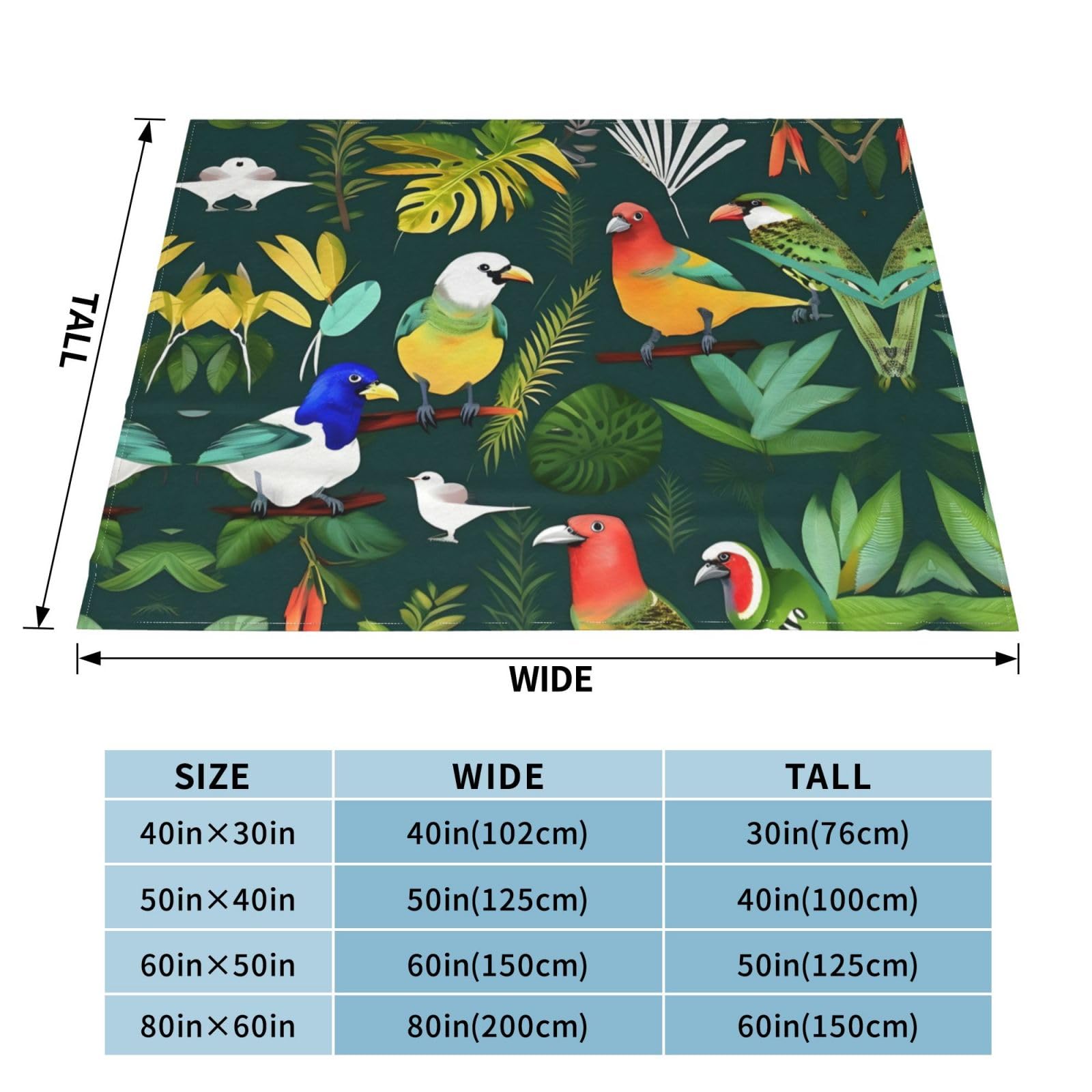 YQxwJL Couverture polaire en flanelle, imprimé oiseaux tropicaux et feuilles de plantes, couverture douce et chaude, pour canapé, lit, extérieur