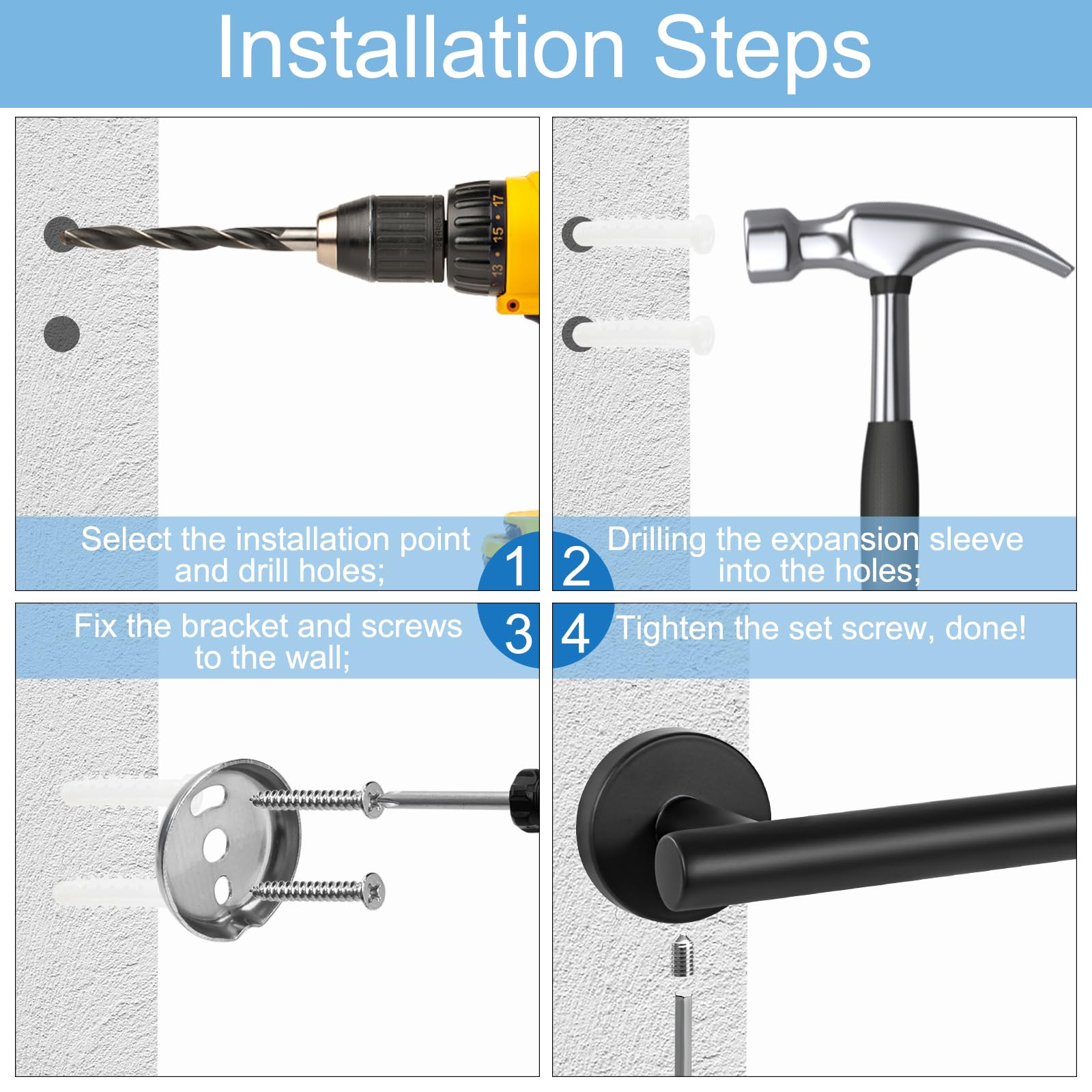 Toallero Montado en la Pared Acabado Cepillado de Acero Inoxidable 304 Pequeño Soporte de Toalla para Baño y Cocina 40cm (Negro)