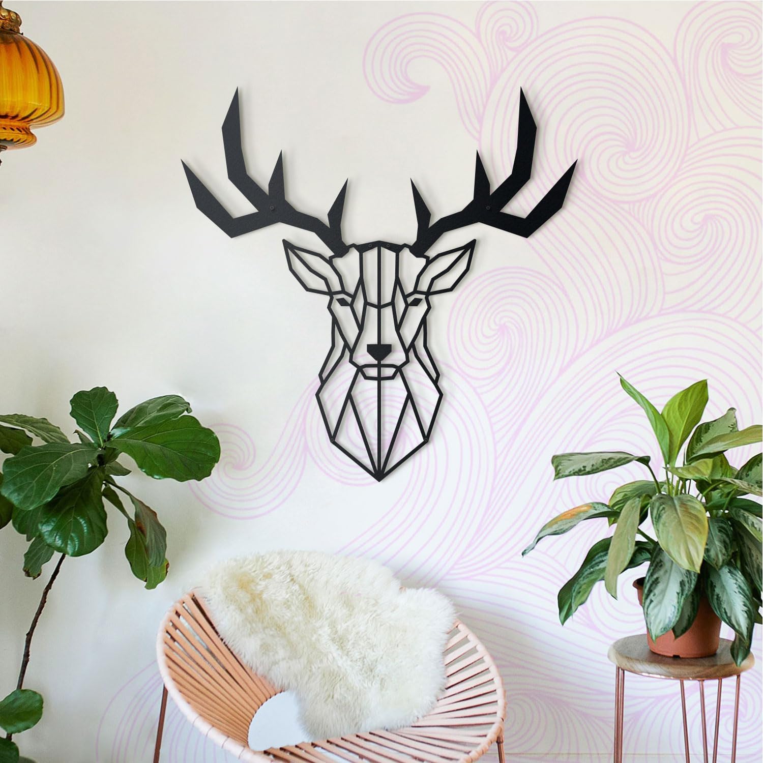 Modern Metal Deer Head Wall Art – Geometric Animal Design – Black Metal Wall Decor for Living Room, Office & Bedroom (17.7"x17.7")