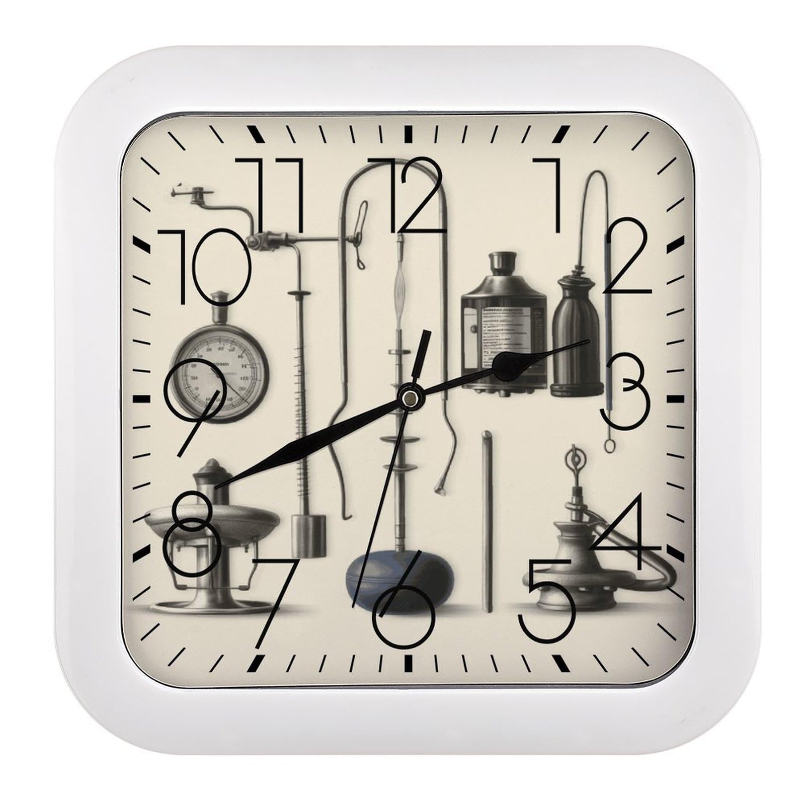 LDGSUPH Medical Apparatus and Instruments Wall Clock Silent Non-Ticking Modern Clock Personalized Vintage Square Clocks for Travel Office Kitchen Home Decorative Clocks 10.2 Inch