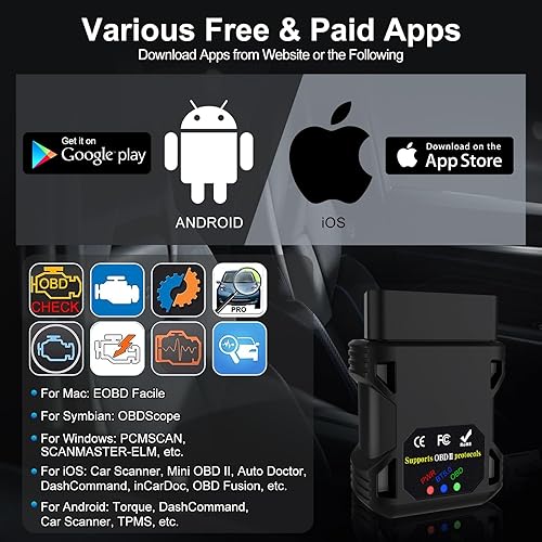 Miniatura 3 de Escáner OBD2 Bluetooth 5.0 lector de código de coche, herramienta de diagnóstico de escáner ODB2 de falla de motor para todos los coches de