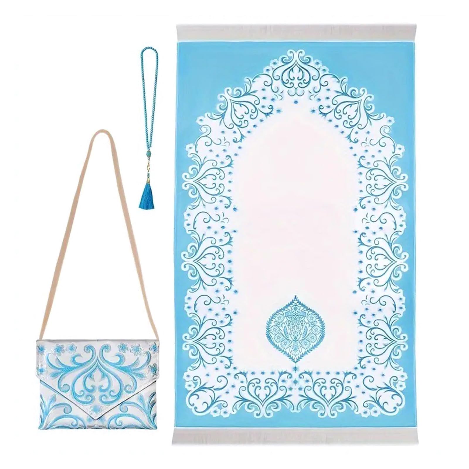 Elnwnnkc Muslims Prayer Rug with Bag and Beads for Men and Women Perfect Ramadans Gift Portable Mat for Eid Travel Pray Hiking Sitting Pad
