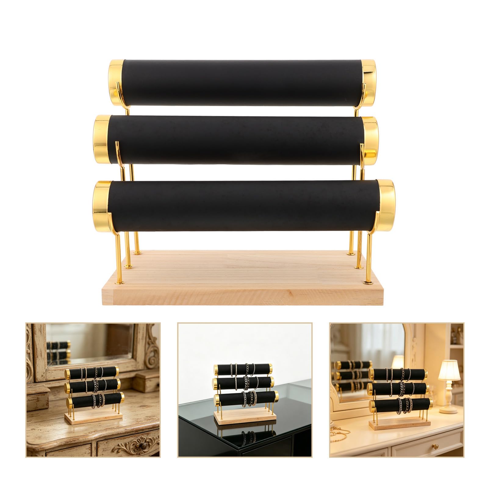 FRCOLOR Eleganter Schmuckständer mit 3 Abnehmbaren Ebenen Verstellbarem Abstand und Stabiler Metallbasis für Armbänder und Halsketten Arbeitsplatten