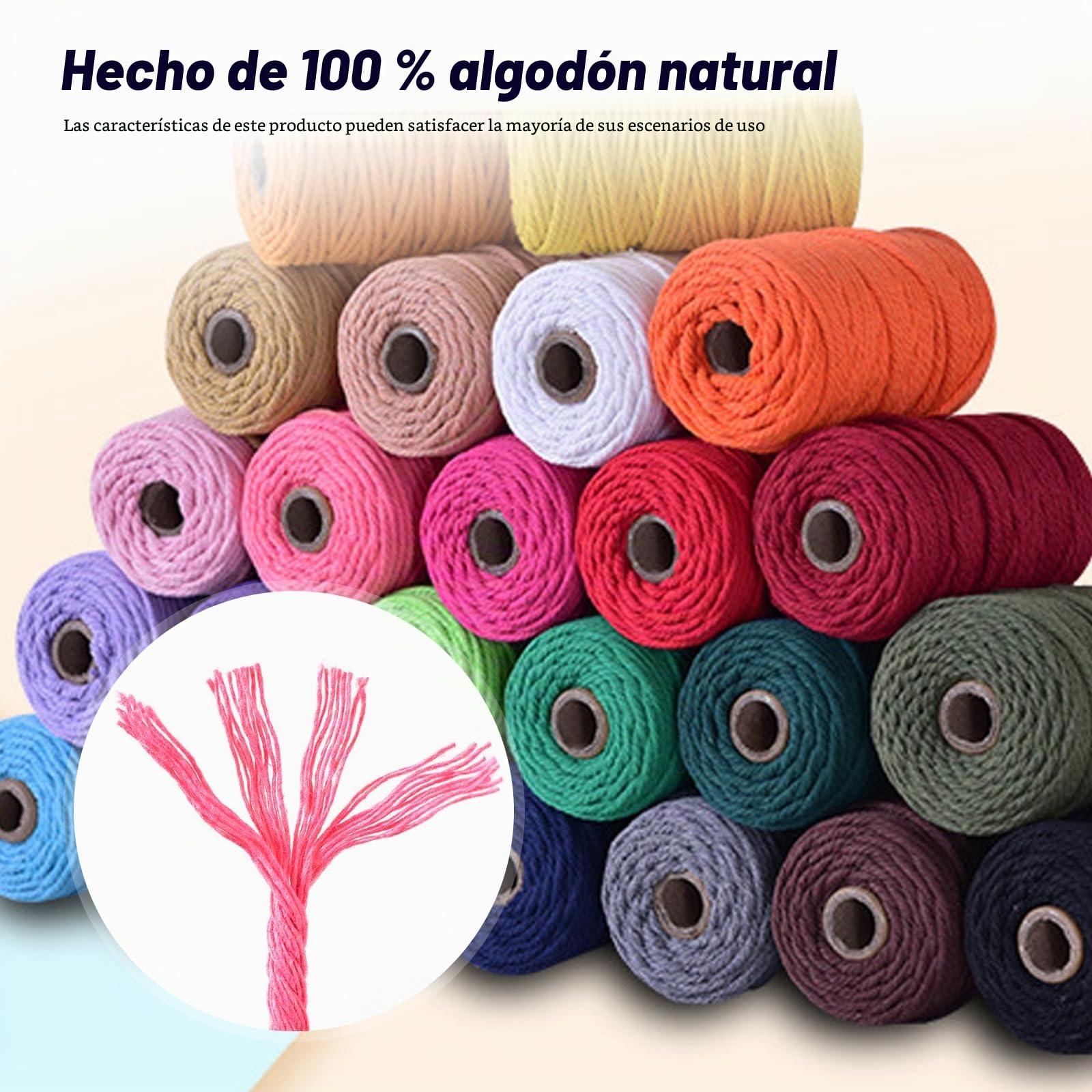 Juego de hilo de macramé de 3 mm x 30 m, 18 unidades de hilo de algodón de macramé, cuerda de algodón multicolor para manualidades, macramé, punto bohemio, decoración para salón, balcón (3 mm)