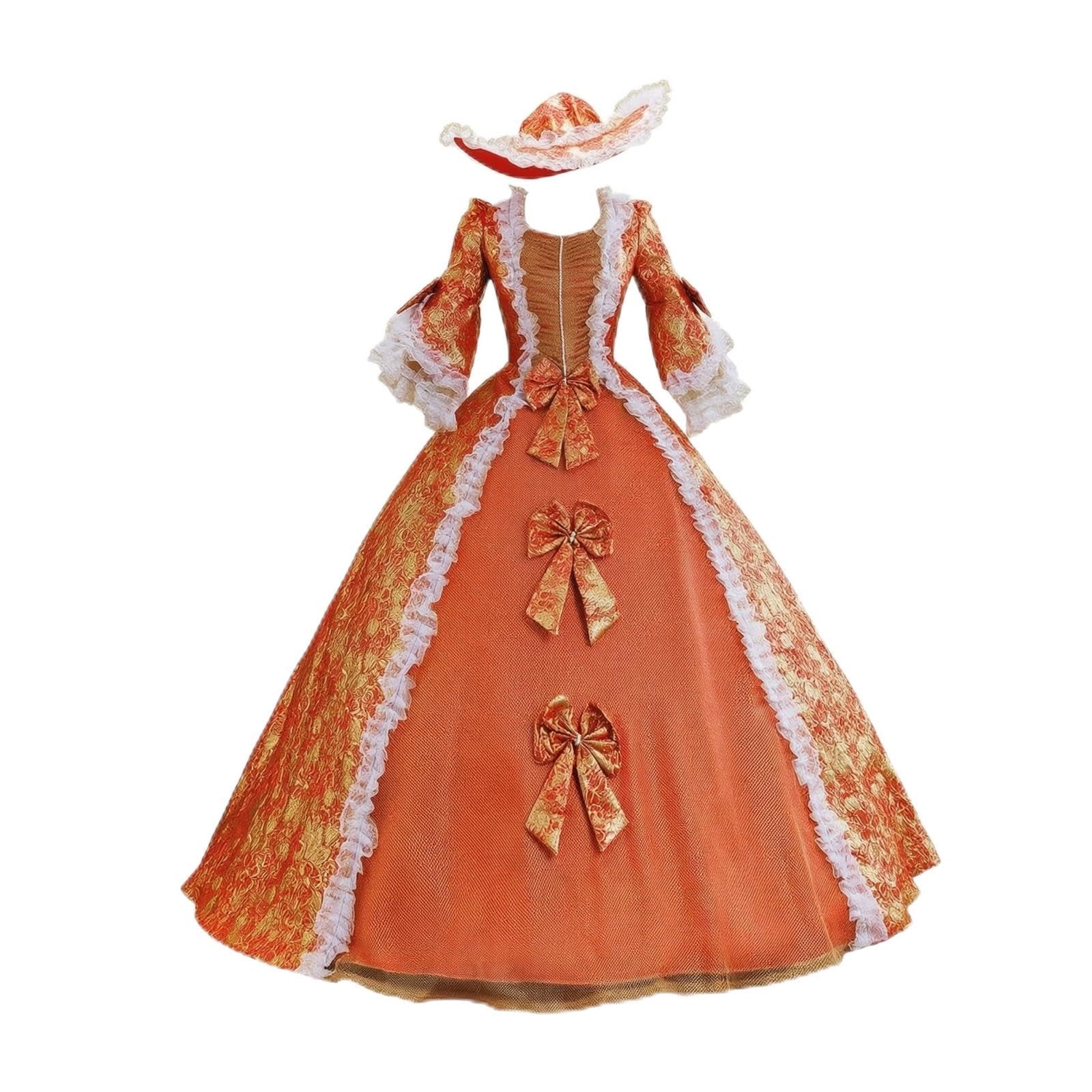 Abito da Performance Donna Abito Lungo Abito Abito Elegante in con Corpino a Corsetto Scollo Quadrato Maniche a Palloncino Gonna Ampia Contrasto, Rosso