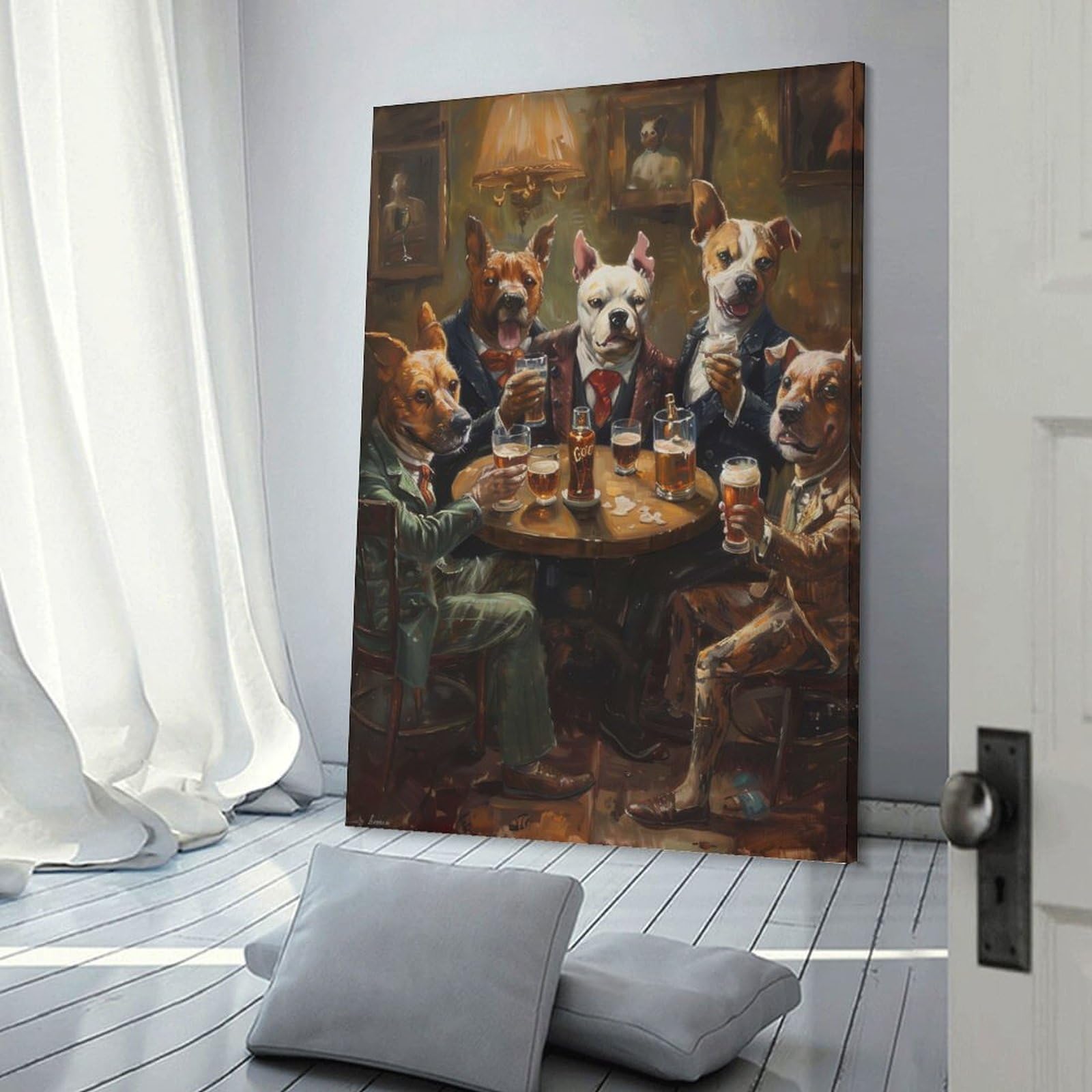 Junmoney Frame-Style-23 Dogs Beer In A Tavern Wall Picture Print, 16X24inch(40X60cm), For New Homes, Bedrooms Or Workspaces, Thoughtful Wall Decor For Art Lovers