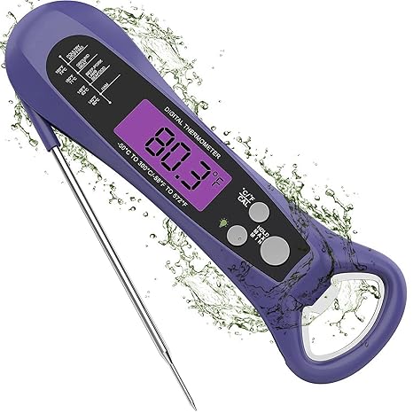 Review Meat Thermometer, Digital Food Thermometer Oven Grilling Safe, Dual Probes Cooking Thermometer with Alarm Function Backlight for Meat, Food, Liquid, Smoking, Frying, Baking, BBQ-Blue Purple Review Meat Thermometer, Digital Food Thermometer Oven Grilling Safe, Dual Probes Cooking Thermometer with Alarm Function Backlight for Meat, Food, Liquid, Smoking, Frying, Baking, BBQ-Blue Purple