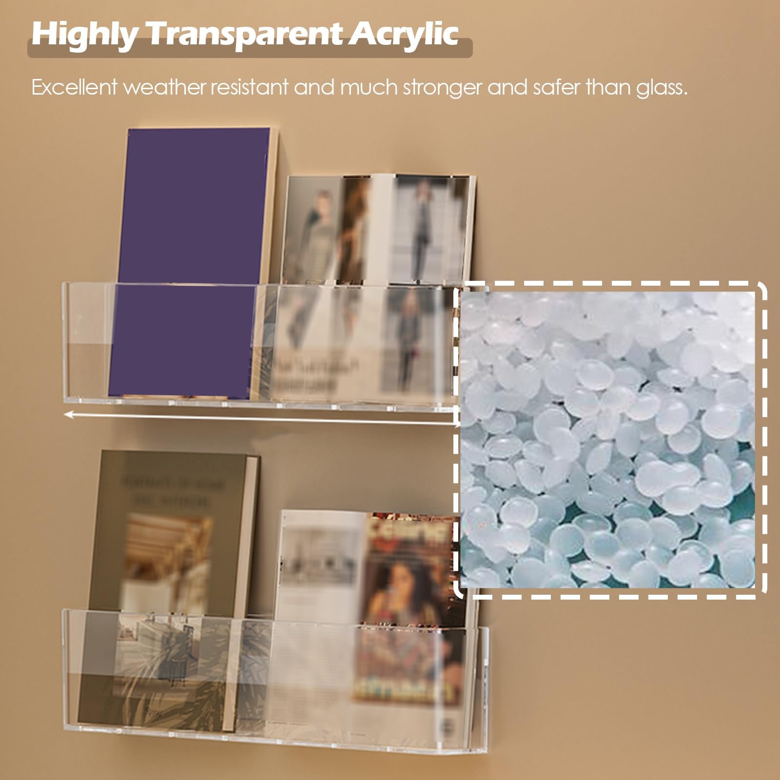 Paquete de 2 revisteros de acrílico Transparente: estantería de Pared, Expositor de folletos, Expositor de cómics para Sala de Estar, Oficina y hogar.
