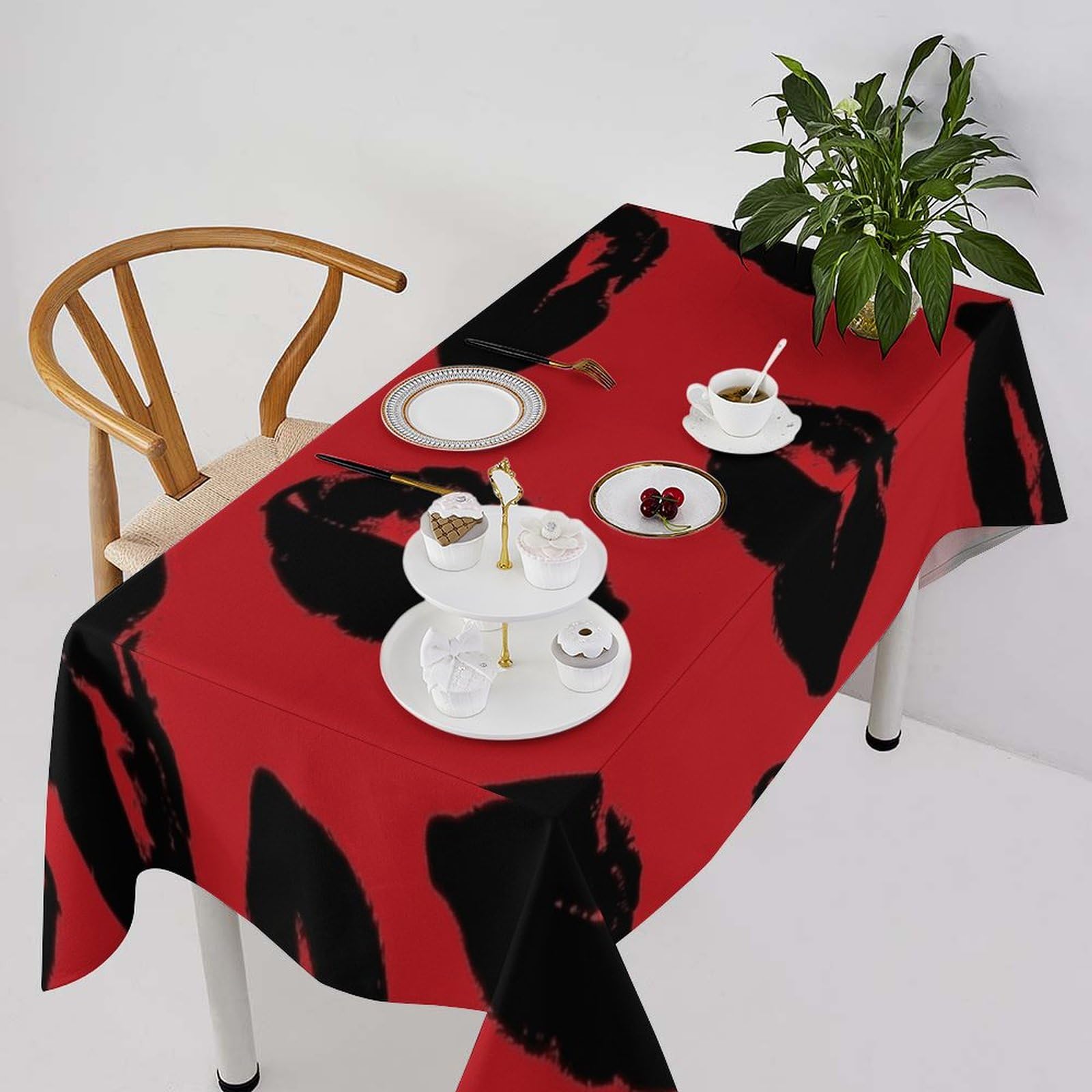 Nappe rectangulaire motif lèvres en tissu lourd de qualité premium pour salle à manger