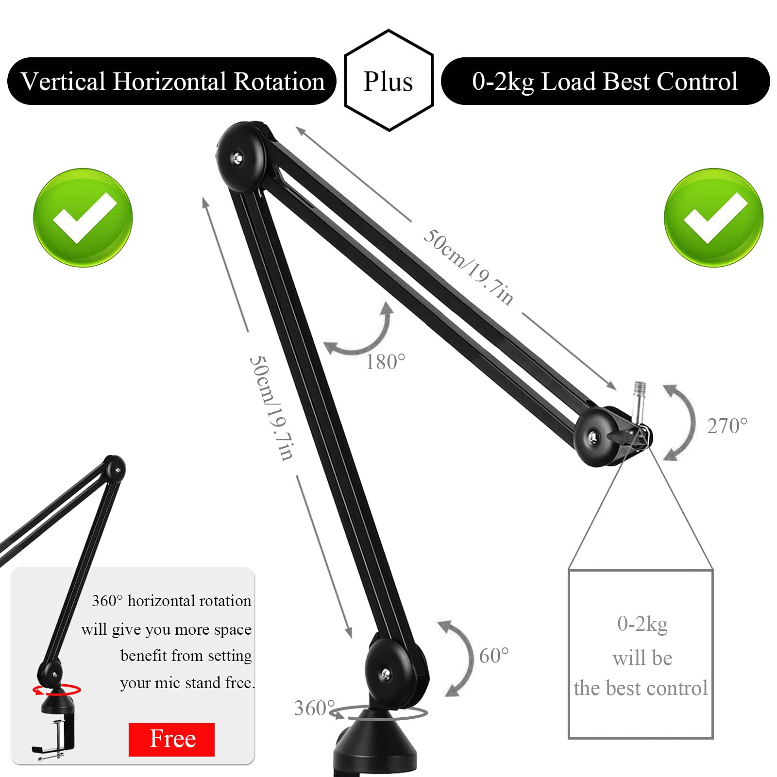 Mic Arm 2nd Generation z ramieniem, ulepszony wysięgnik mikrofonowy z zaciskiem biurkowym zapobiegającym wstrząsom, stojak mikrofonowy dla Blue Yeti i innych mikrofonów