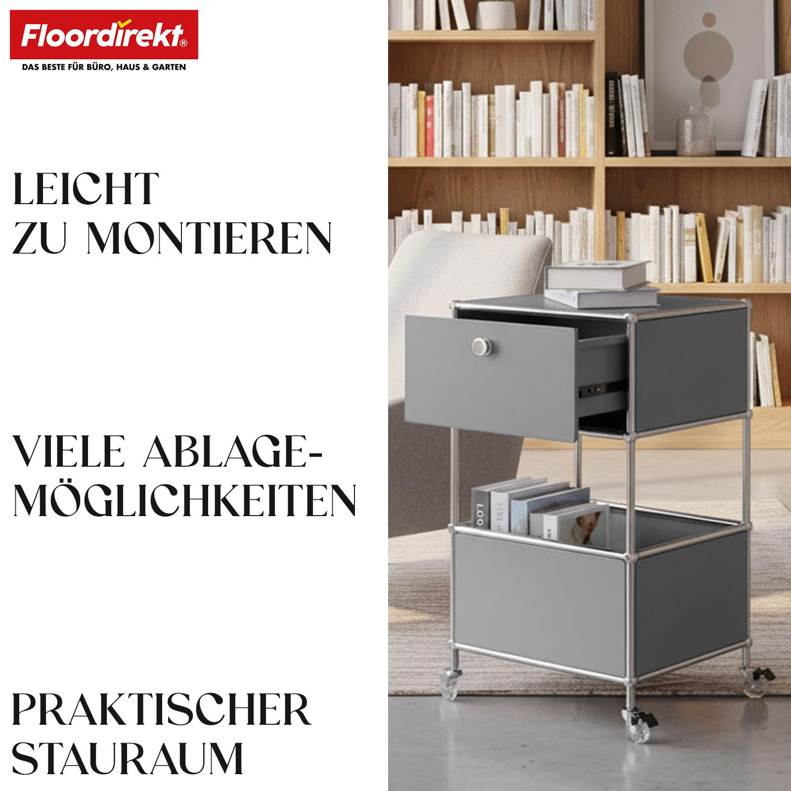 Floordirekt Concept Epure MK-145 - Estantería de metal para salón, oficina, pasillo, color gris, cromo, 69 x 40 cm