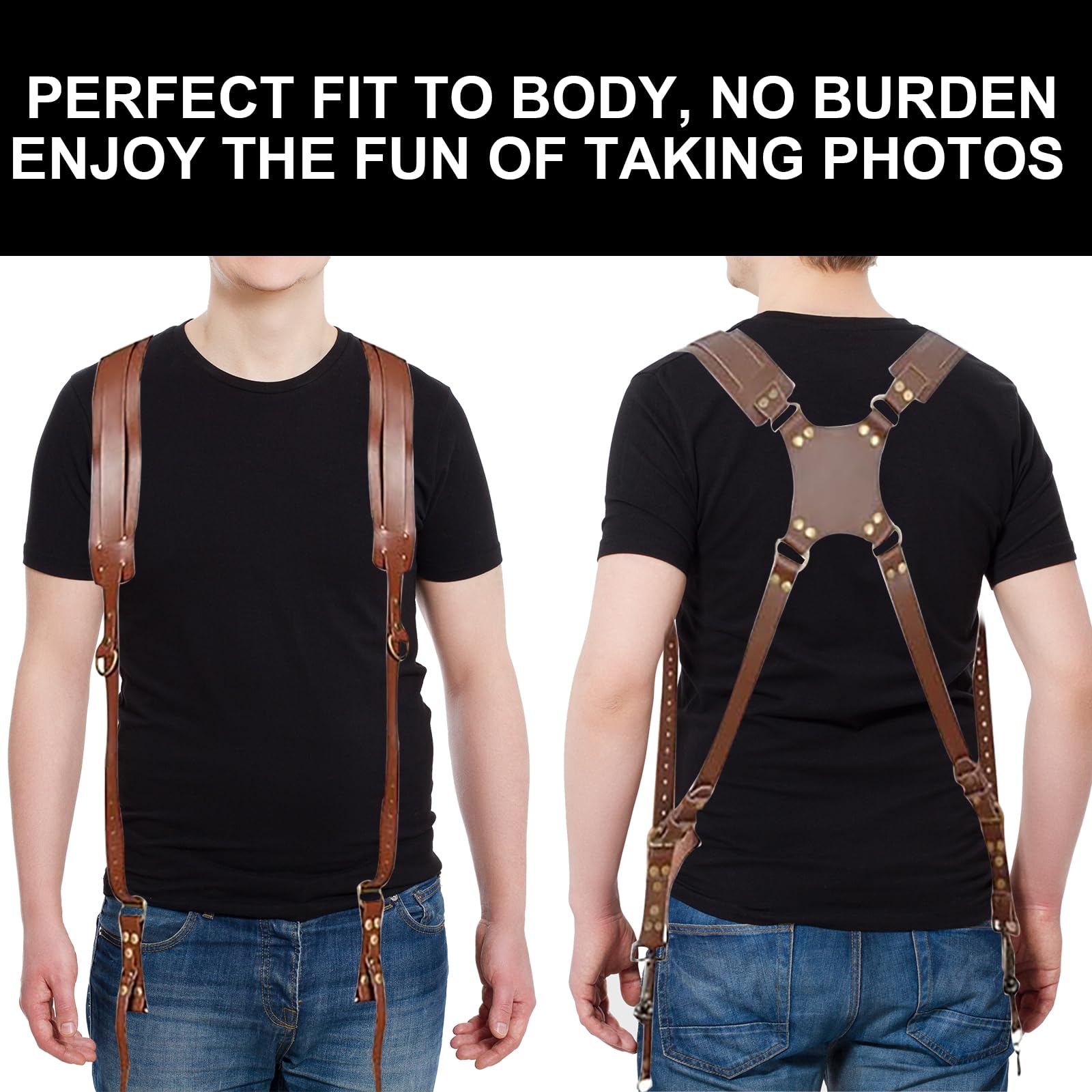 Imbracatura per fotocamera, doppia fotocamera per fotografi, tracolla in pelle per due fotocamere per DSLR/SLR